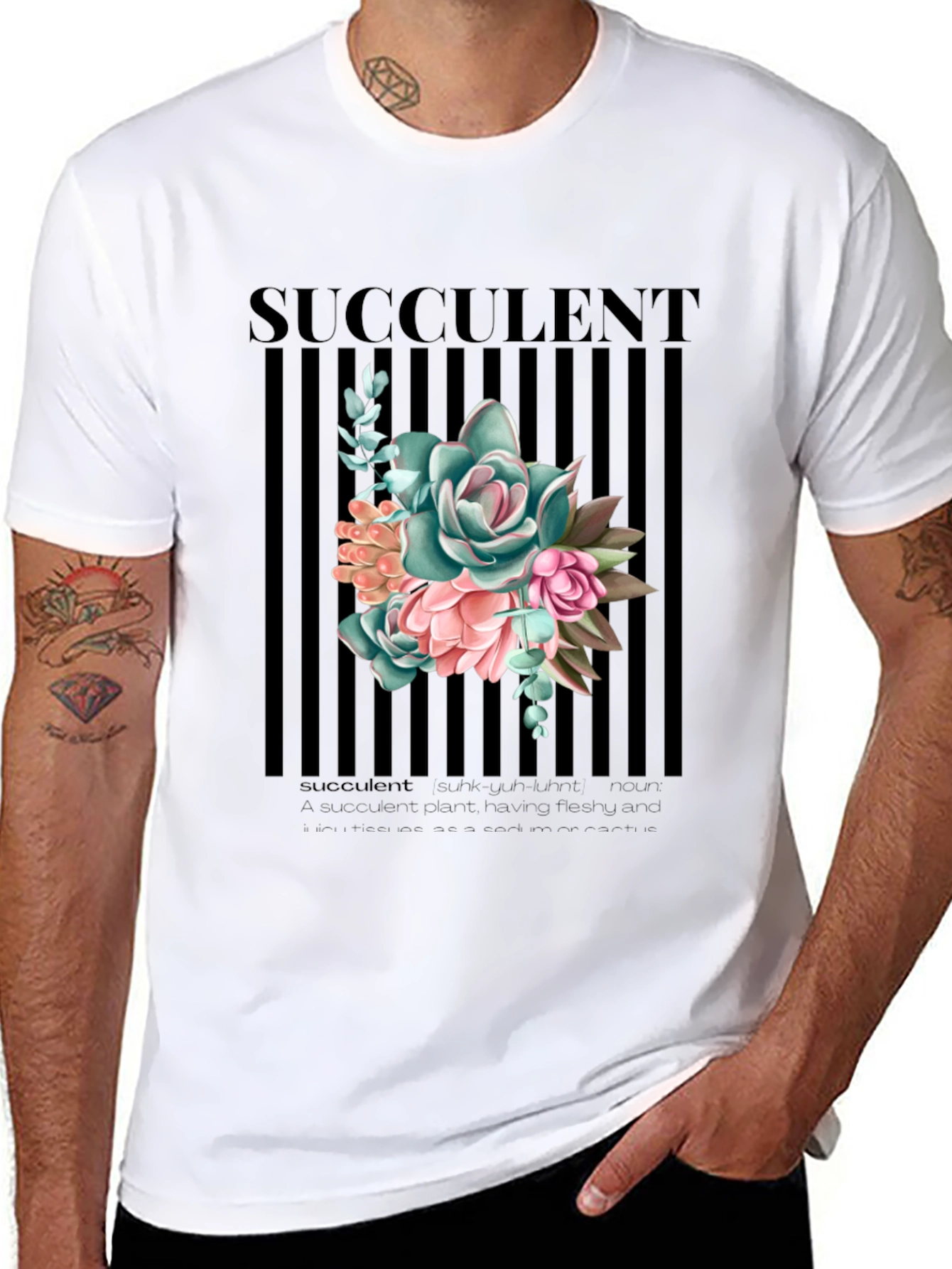 Succulent Graphic Print Black T-Shirt for Men