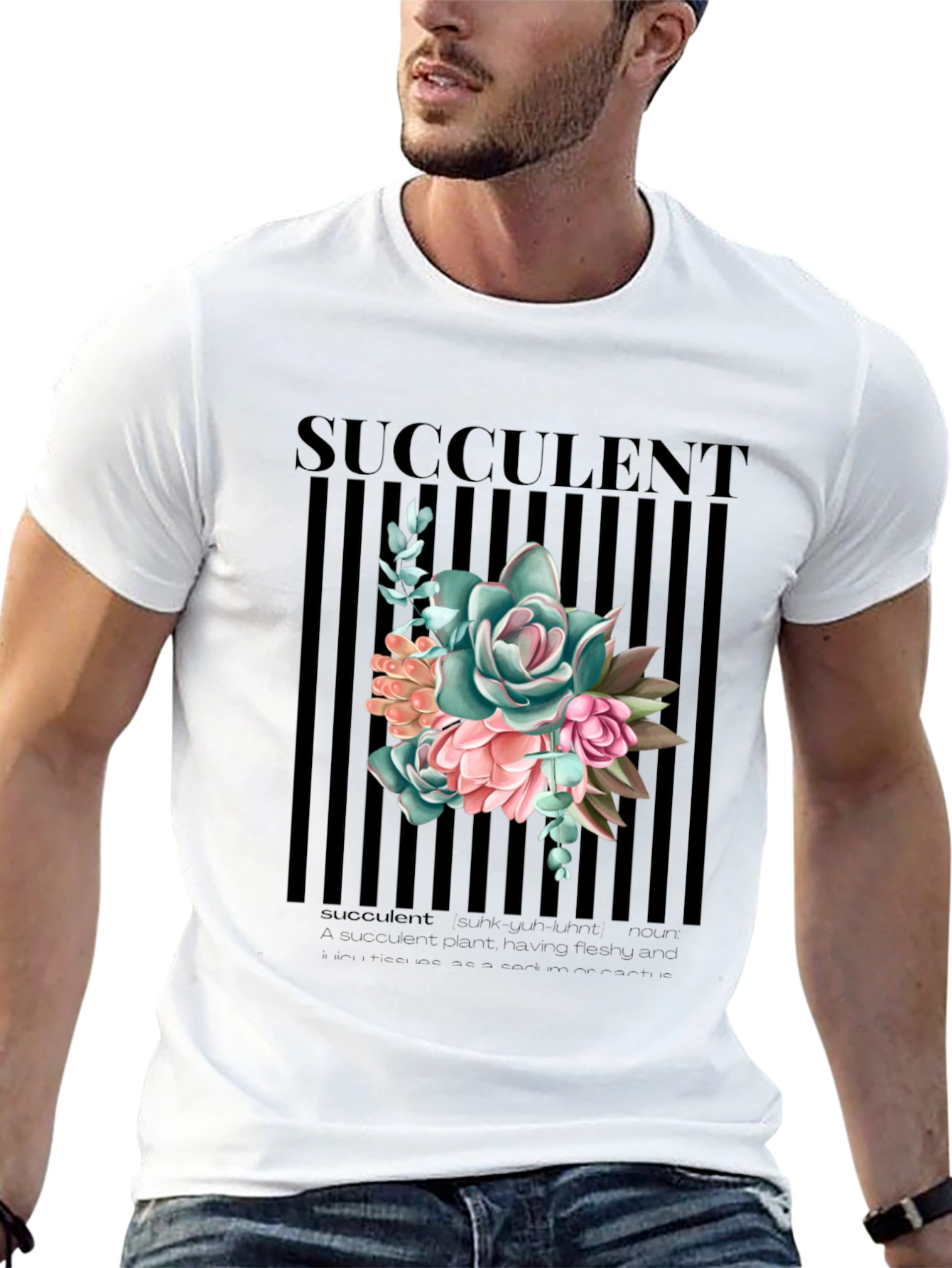 Succulent Graphic Print Black T-Shirt for Men