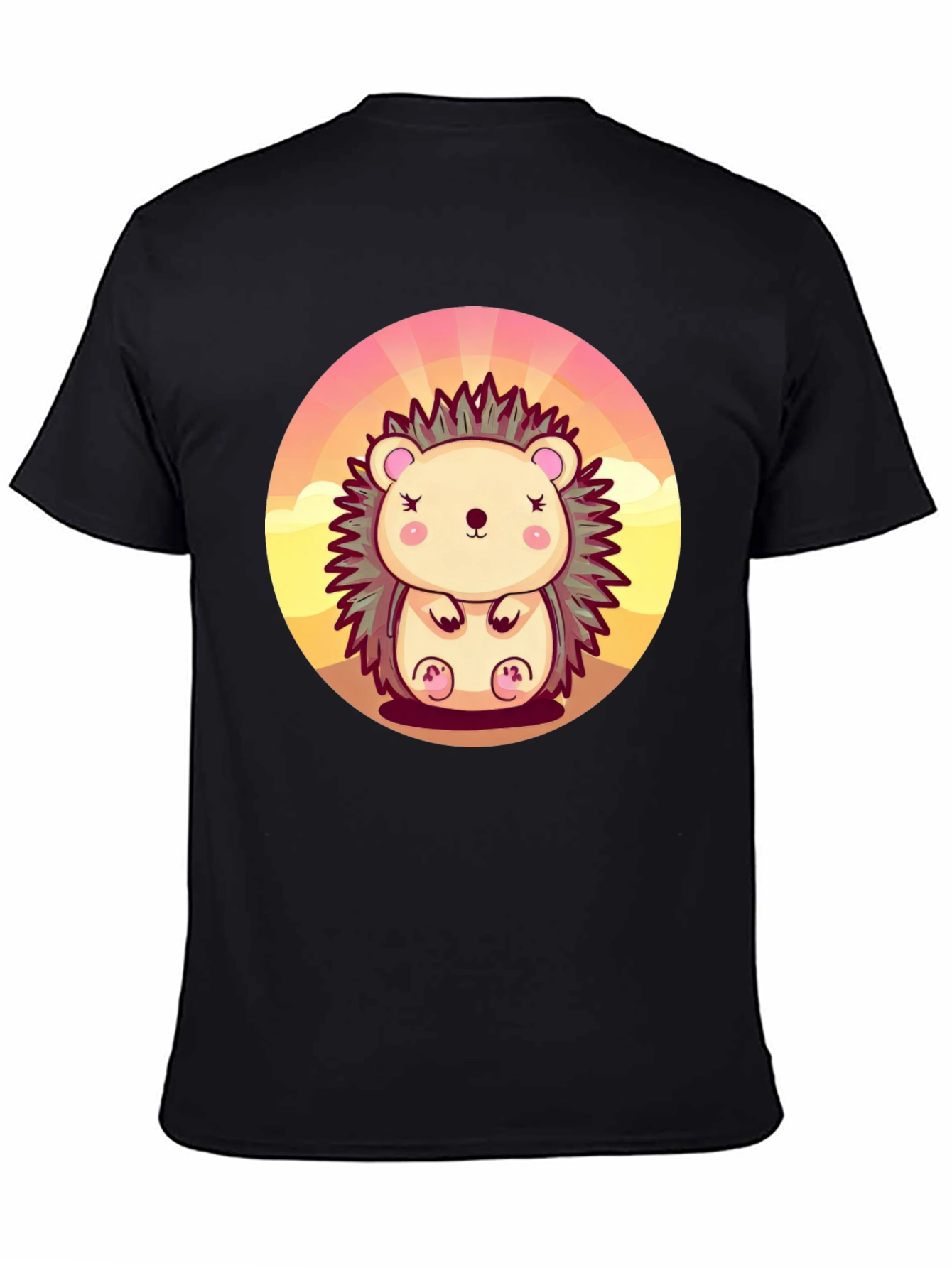 Cute Hedgehog Graphic Tee - Unisex Black T-Shirt