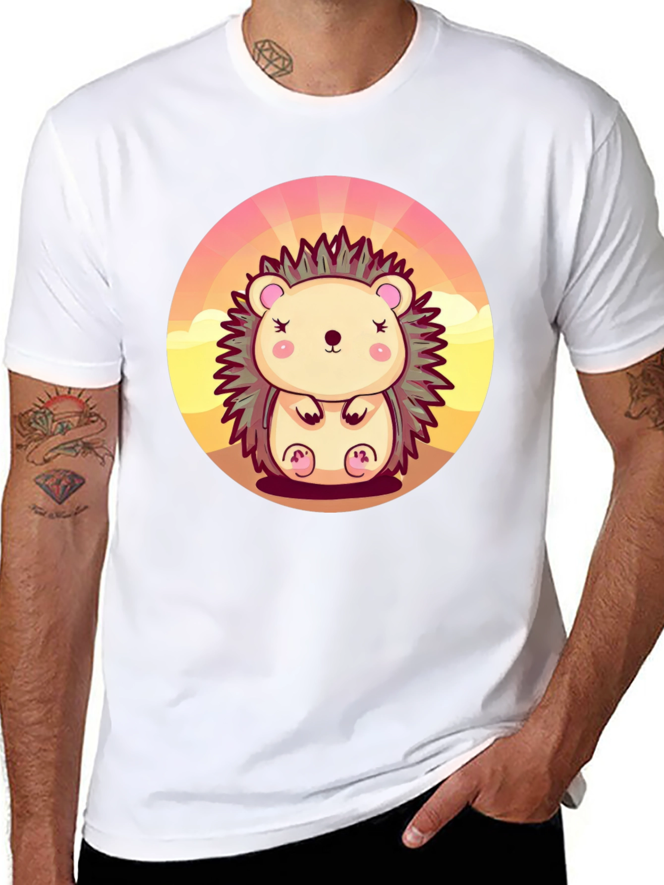 Cute Hedgehog Graphic Tee - Unisex Black T-Shirt