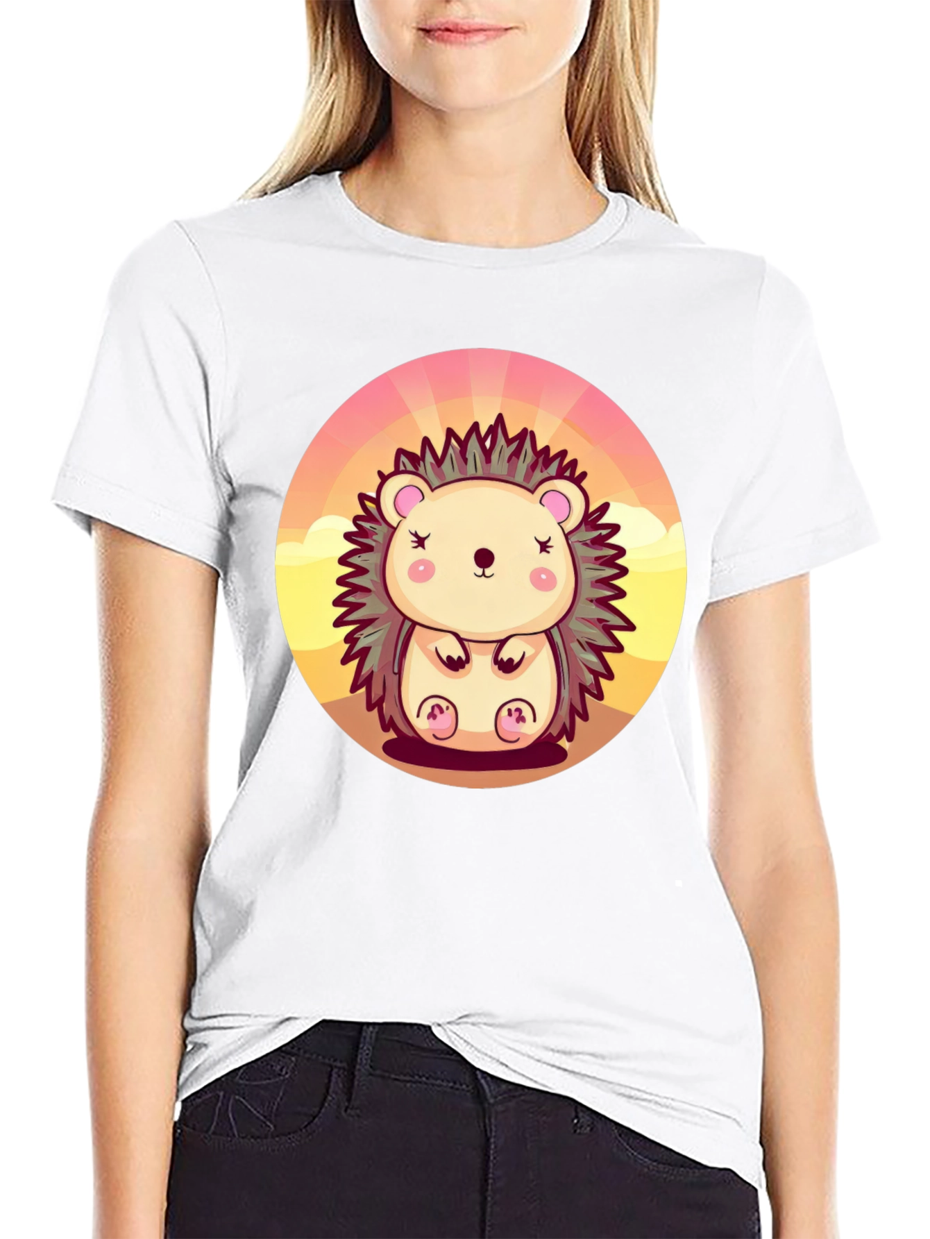 Cute Hedgehog Graphic Tee - Unisex Black T-Shirt