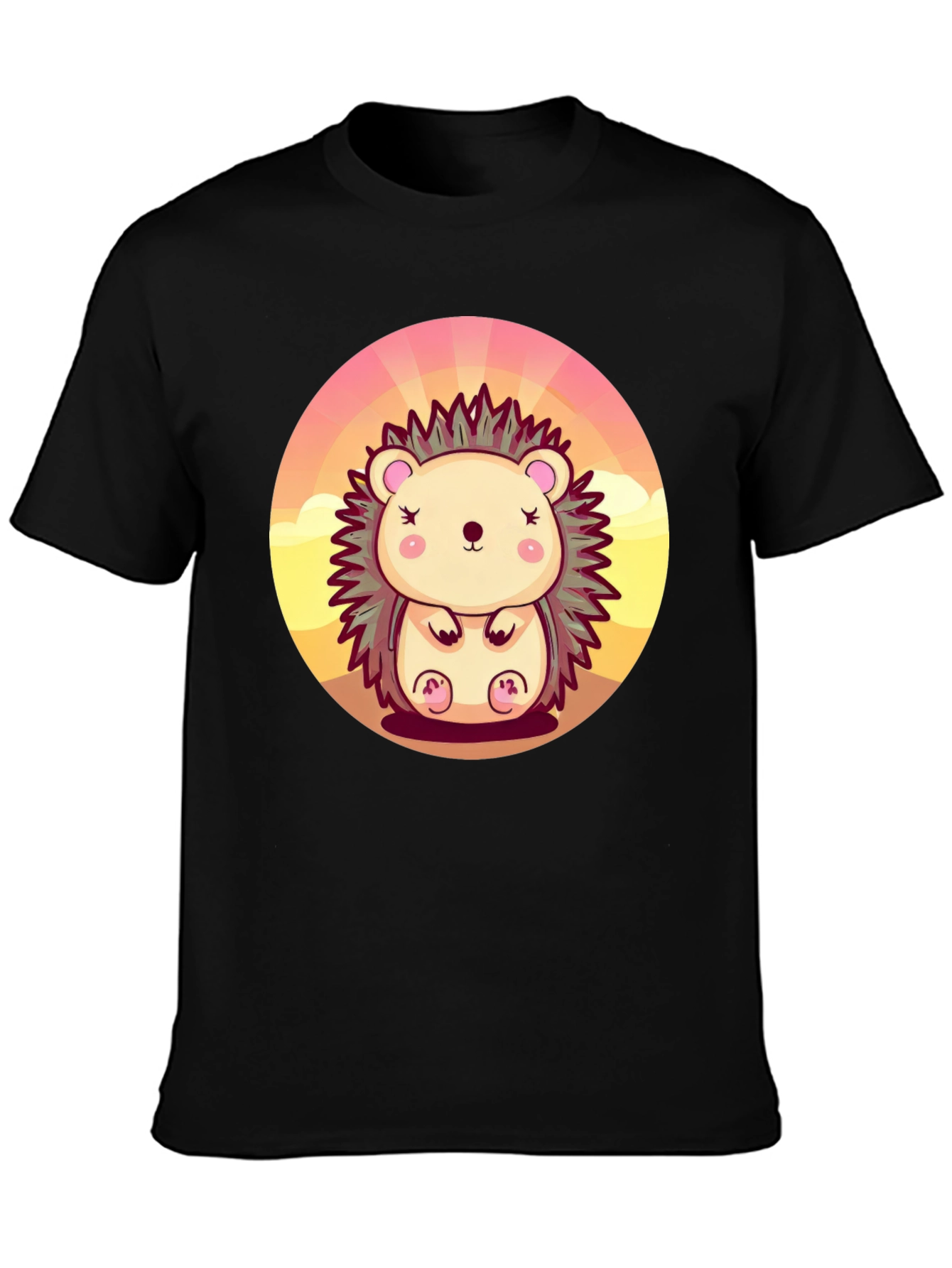 Cute Hedgehog Graphic Tee - Unisex Black T-Shirt