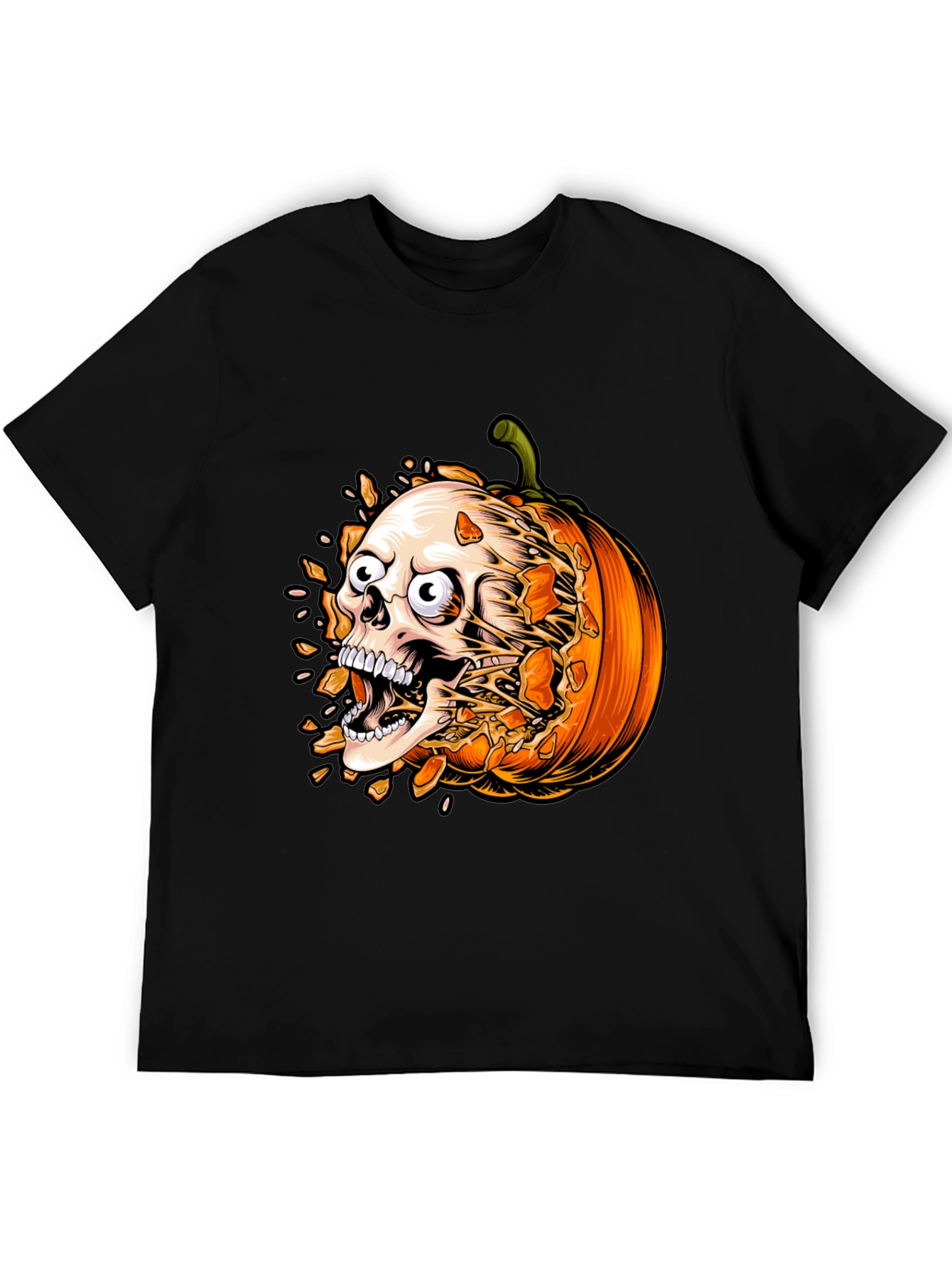 Skull Pumpkin Graphic Tee - Halloween Shirt