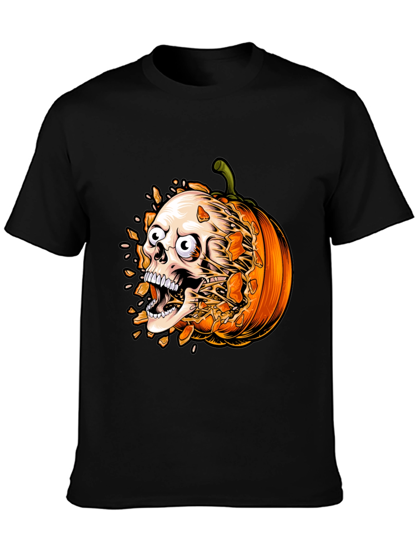 Skull Pumpkin Graphic Tee - Halloween Shirt