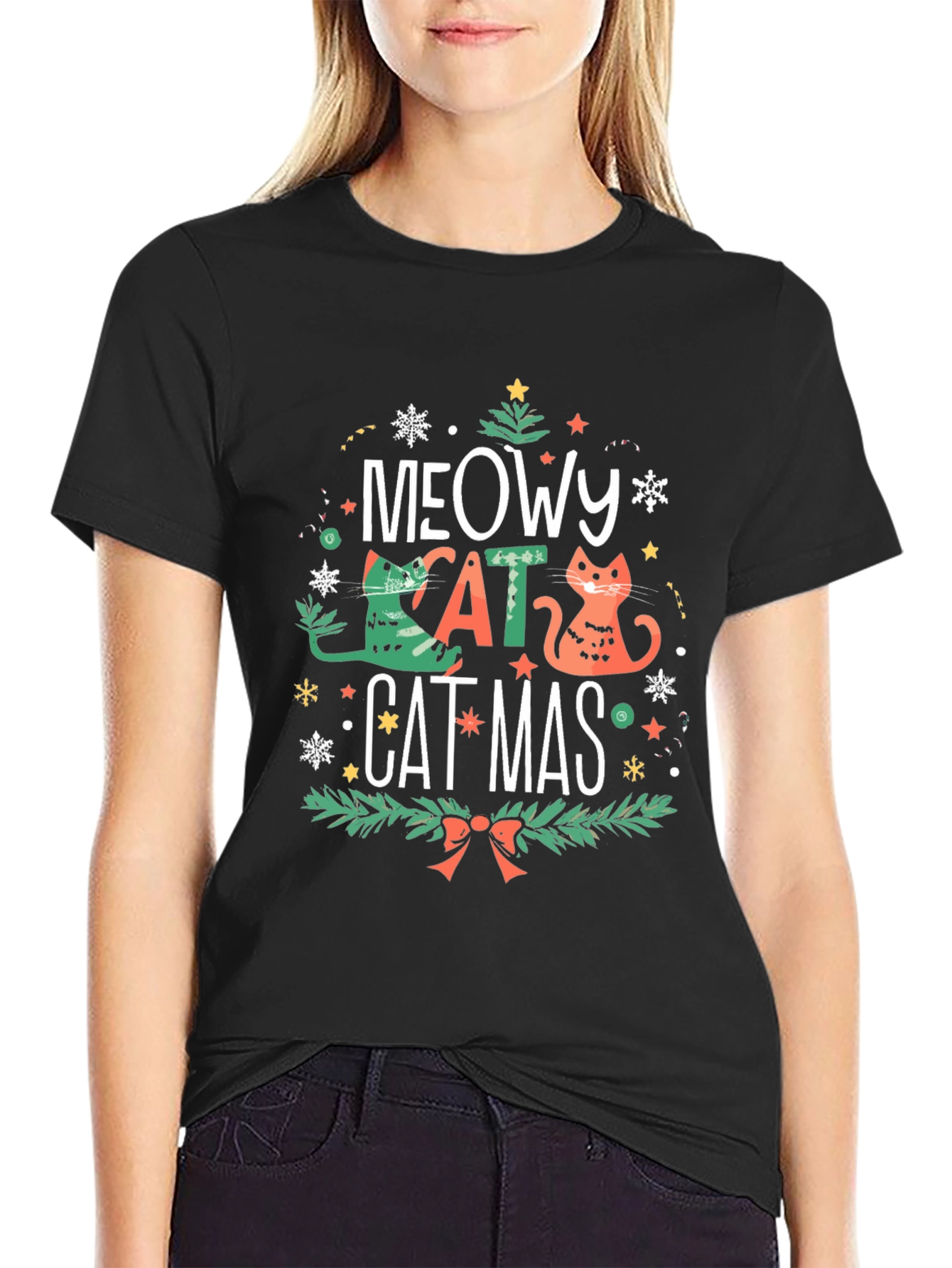 Meowy Catmas T-Shirt - Holiday Cat Design