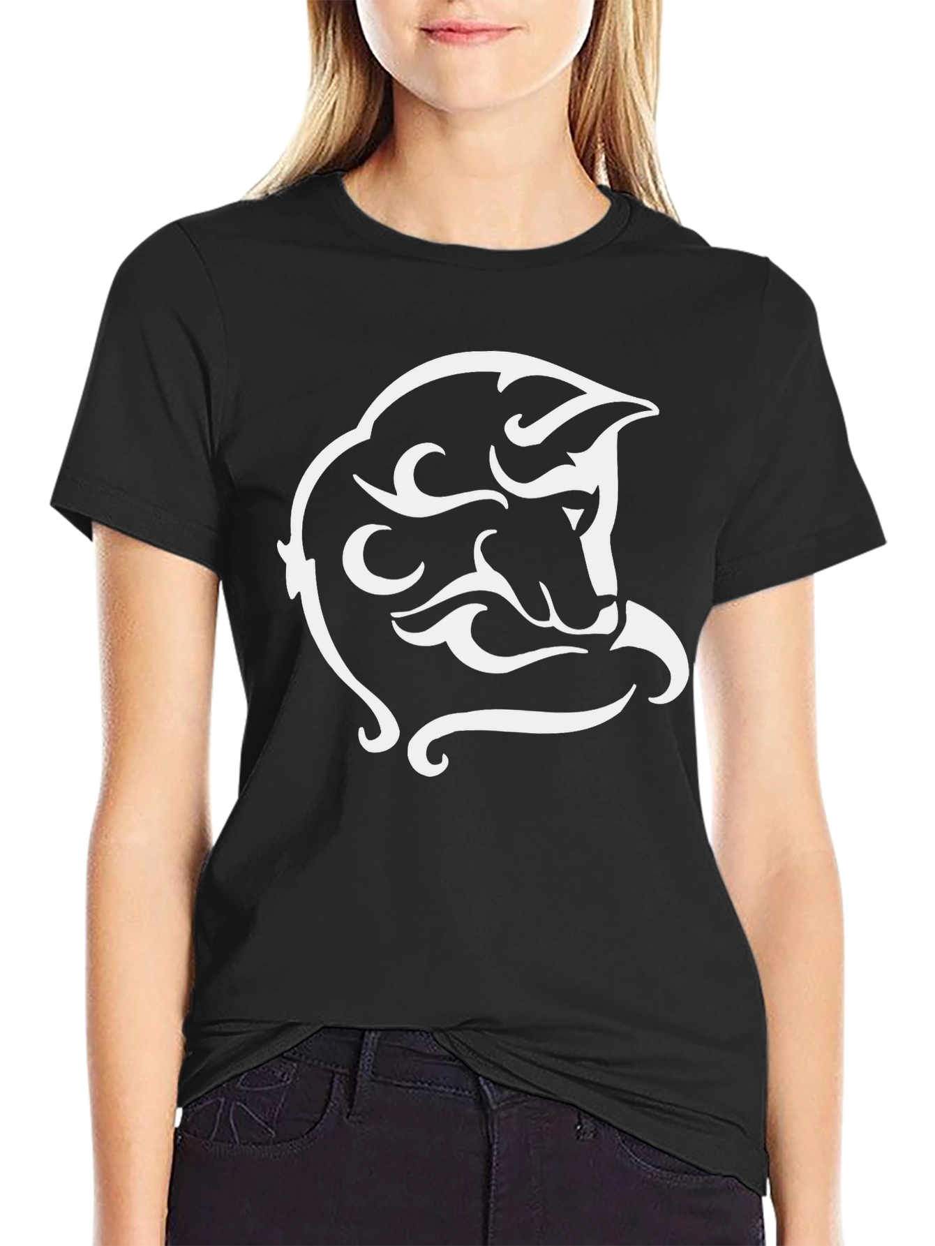 Tribal Wolf Graphic Tee - Black Cotton Blend