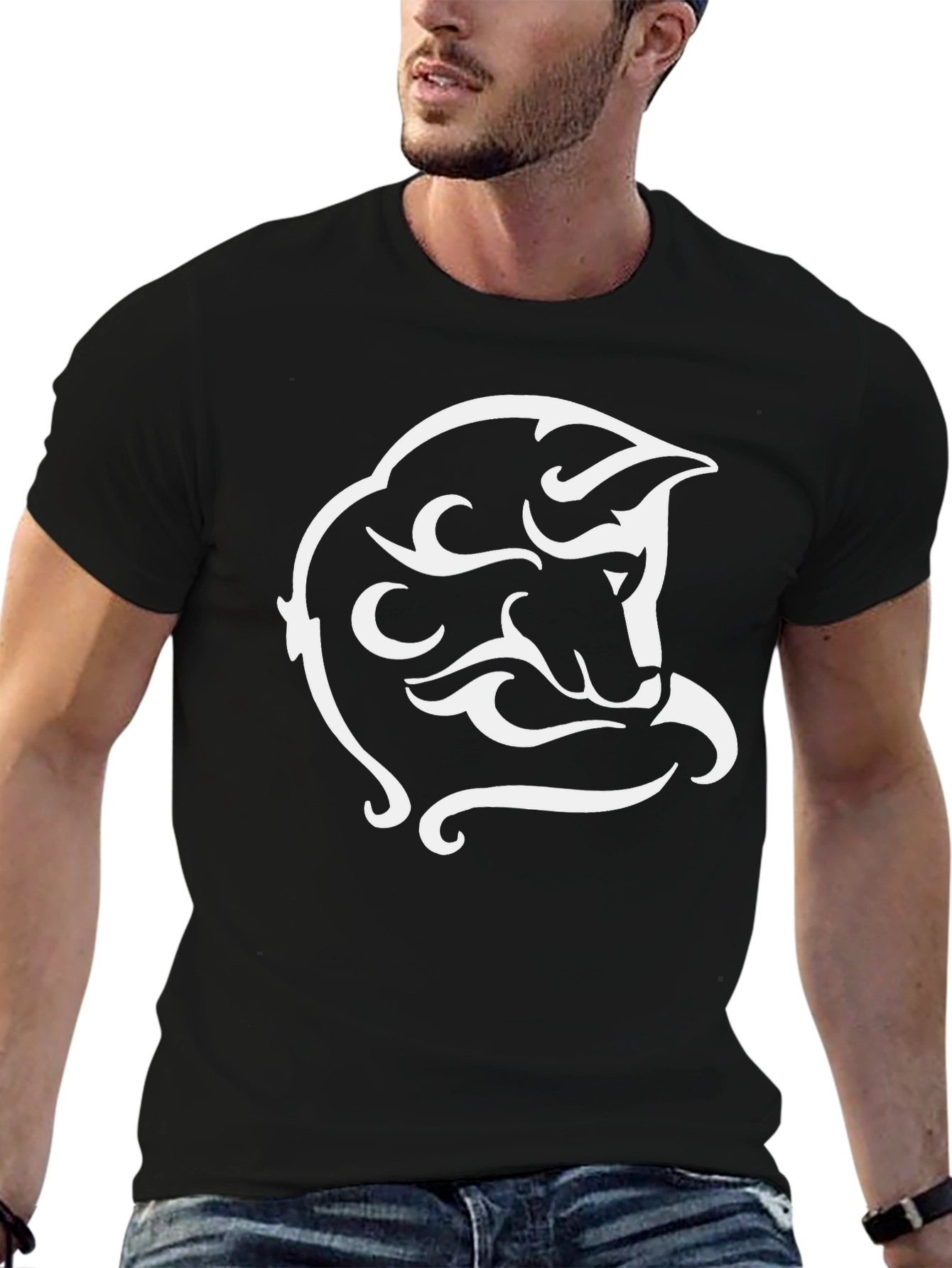 Tribal Wolf Graphic Tee - Black Cotton Blend