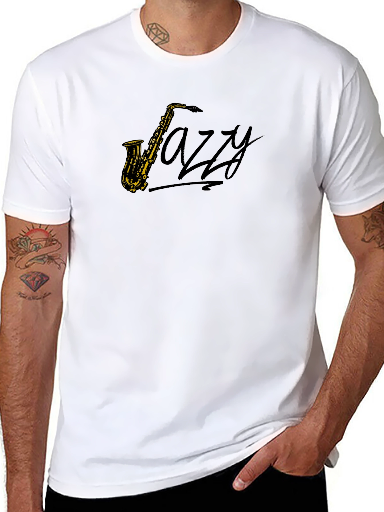 Jazz Saxophone Graphic Tee - Black Cotton Comfort