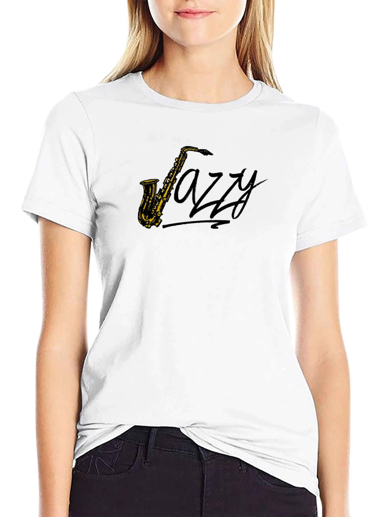 Jazz Saxophone Graphic Tee - Black Cotton Comfort
