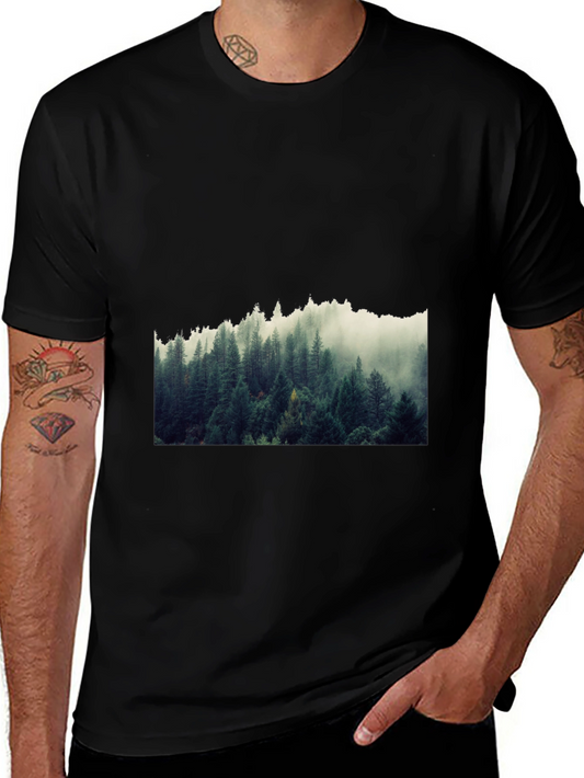 Mens Black Forest Print Tee - Nature Inspired Casual Wear