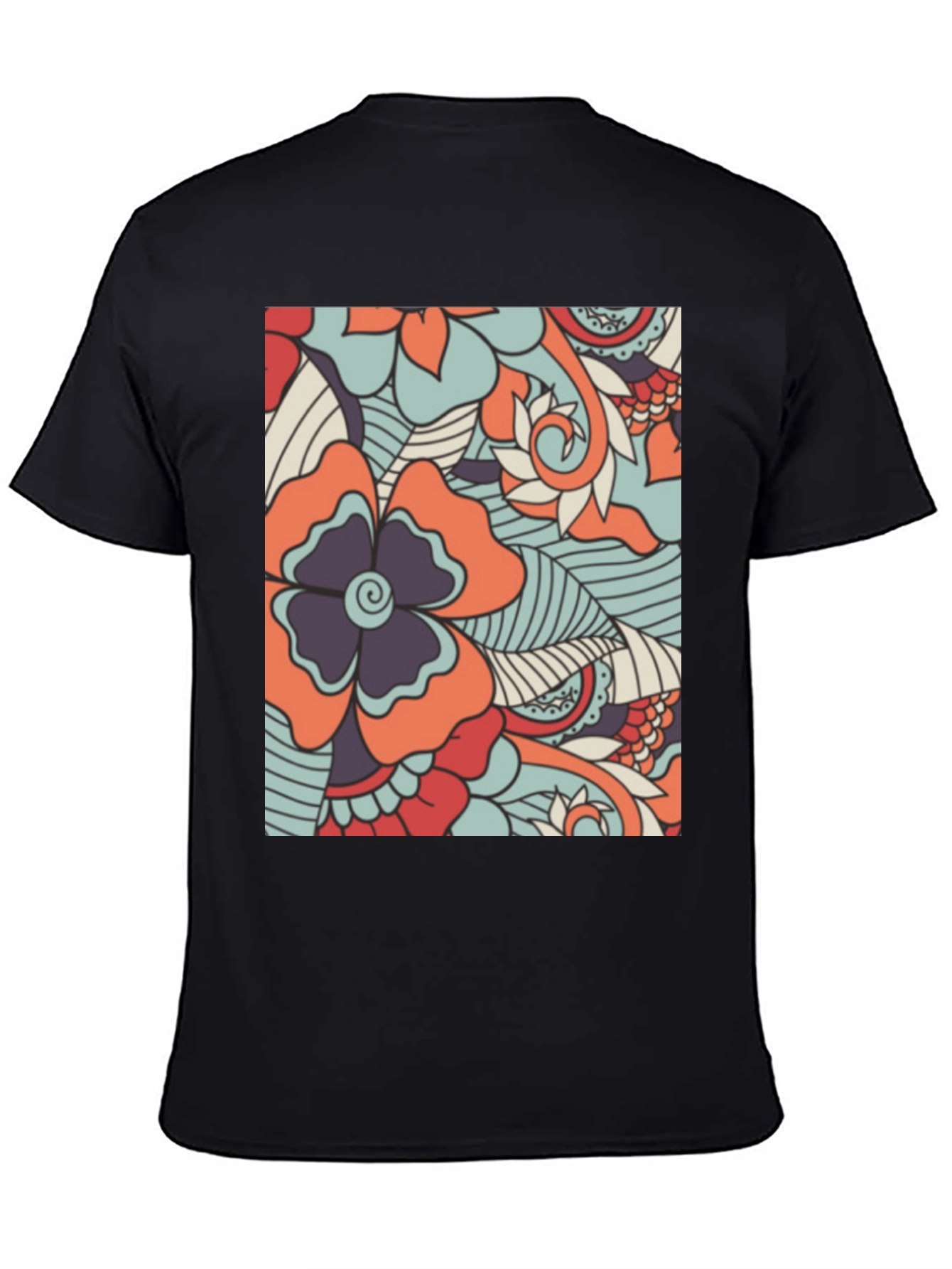Floral Pattern Mens Black T-Shirt