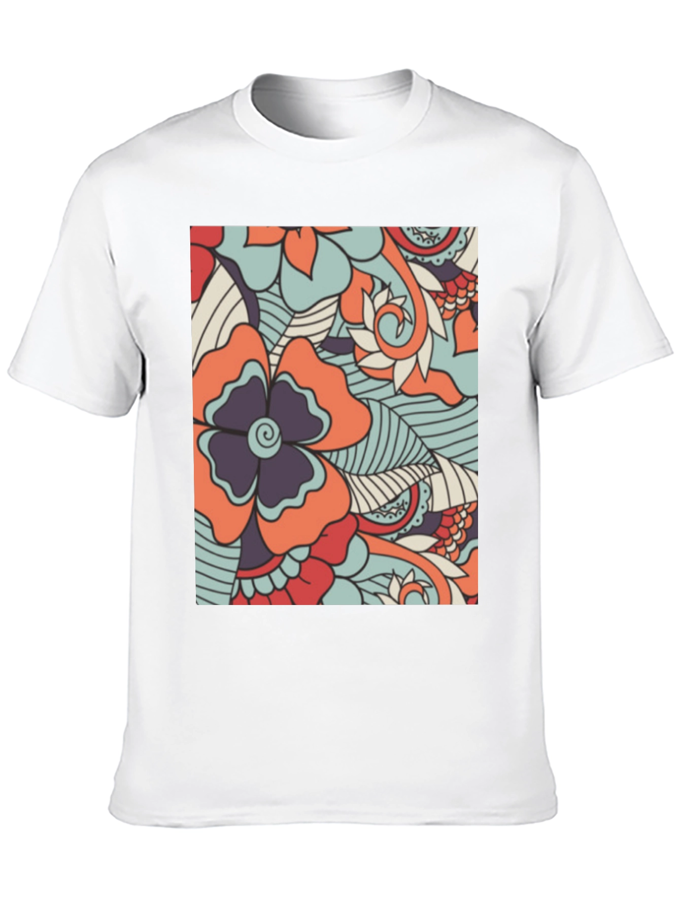Floral Pattern Mens Black T-Shirt