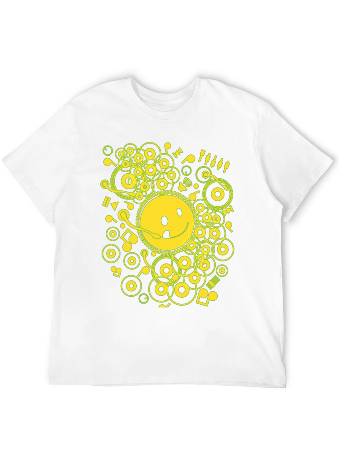 Smiley Face Graphic Tee - Music Theme T-Shirt