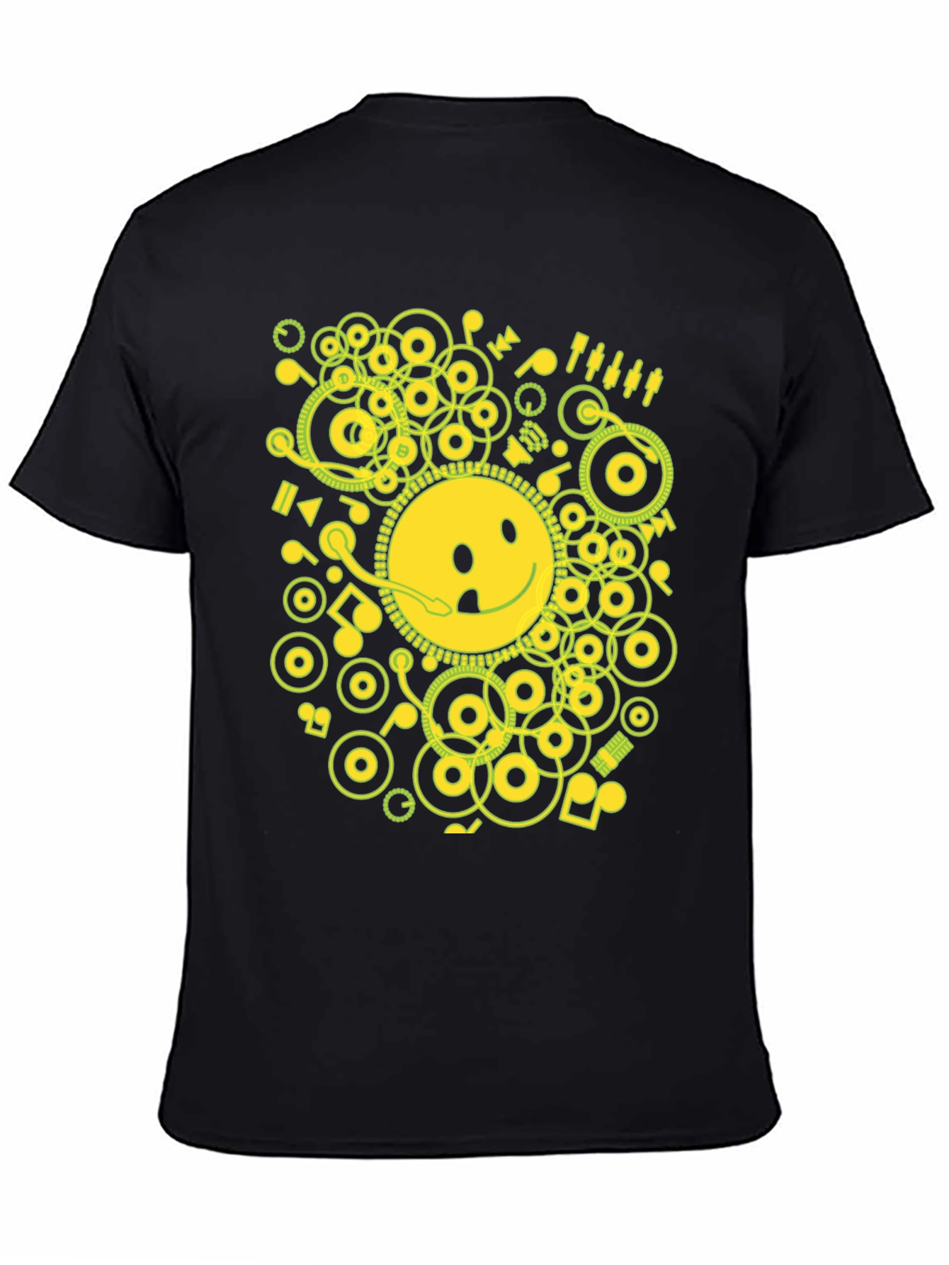 Smiley Face Graphic Tee - Music Theme T-Shirt