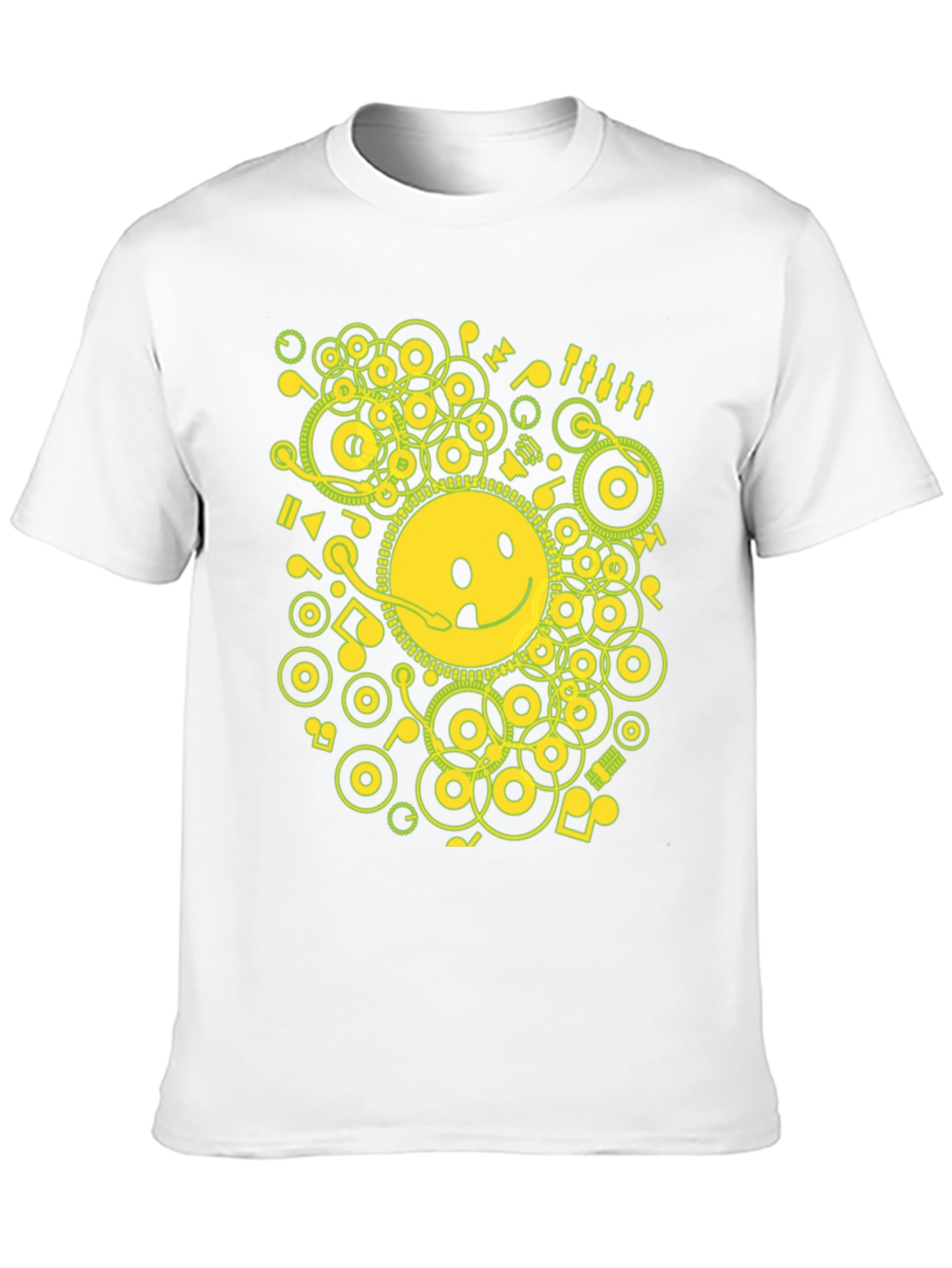 Smiley Face Graphic Tee - Music Theme T-Shirt