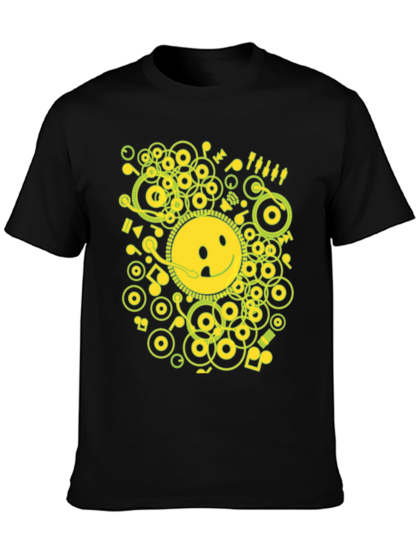 Smiley Face Graphic Tee - Music Theme T-Shirt