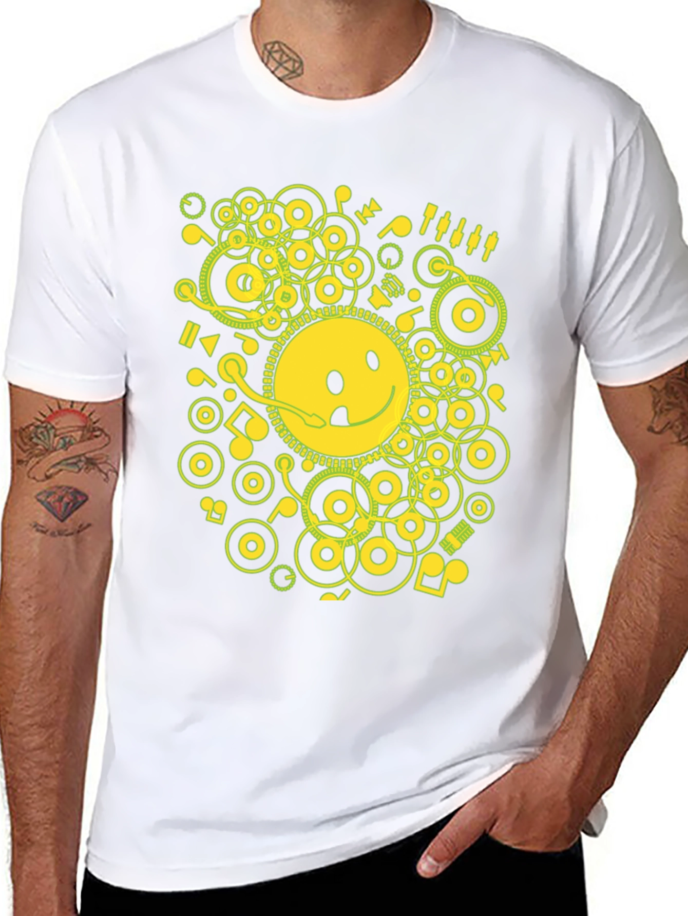 Smiley Face Graphic Tee - Music Theme T-Shirt