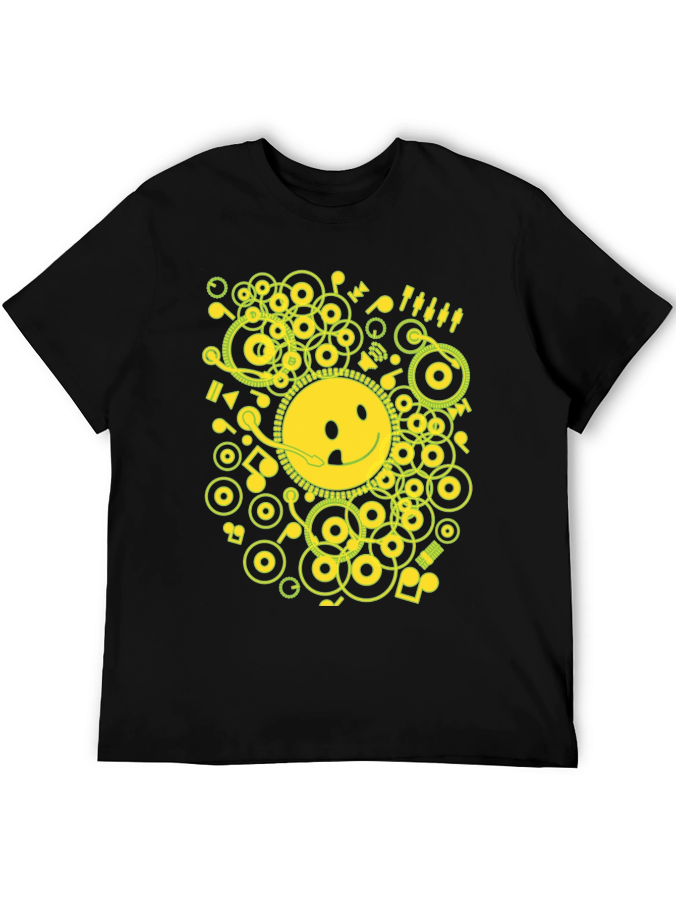 Smiley Face Graphic Tee - Music Theme T-Shirt