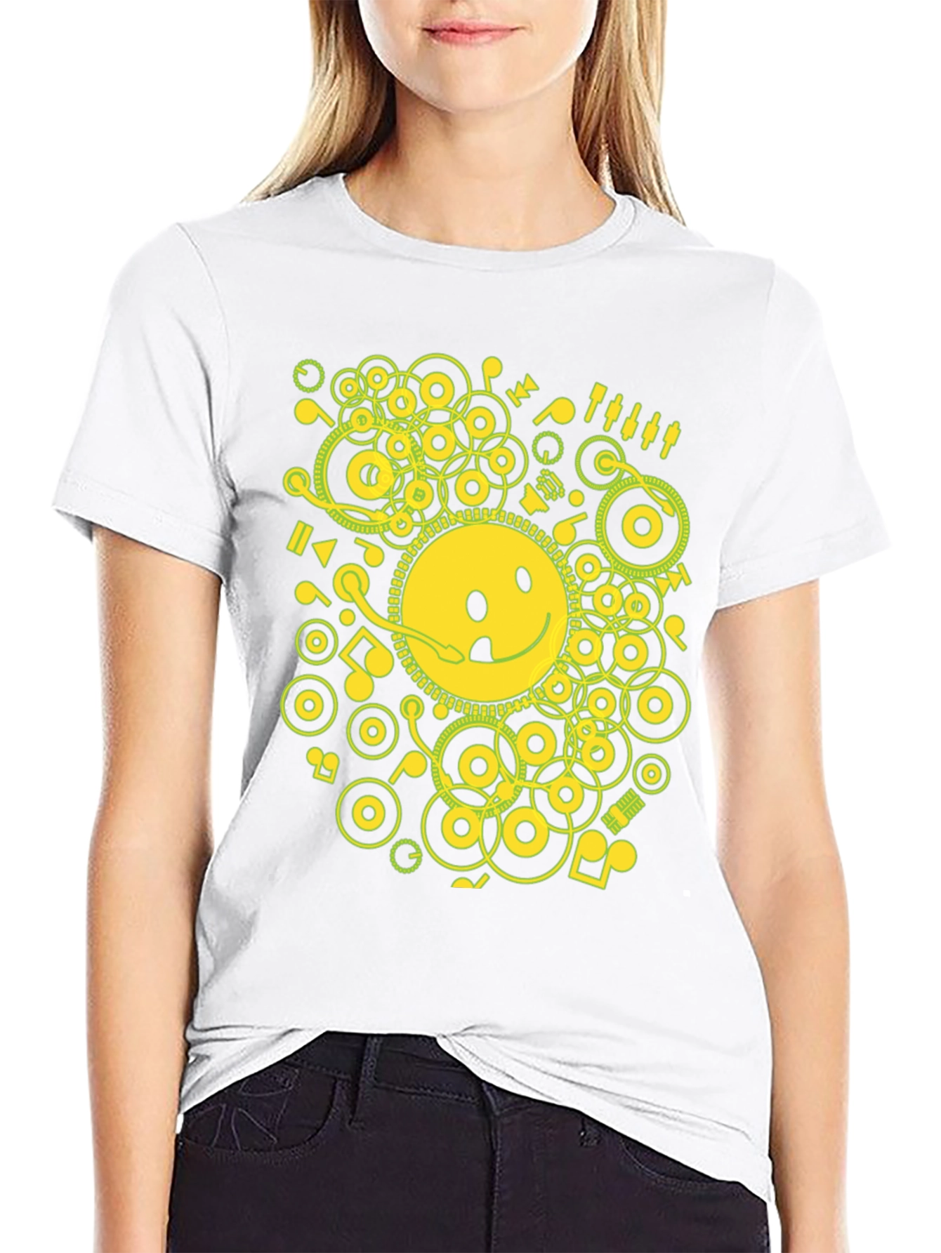 Smiley Face Graphic Tee - Music Theme T-Shirt