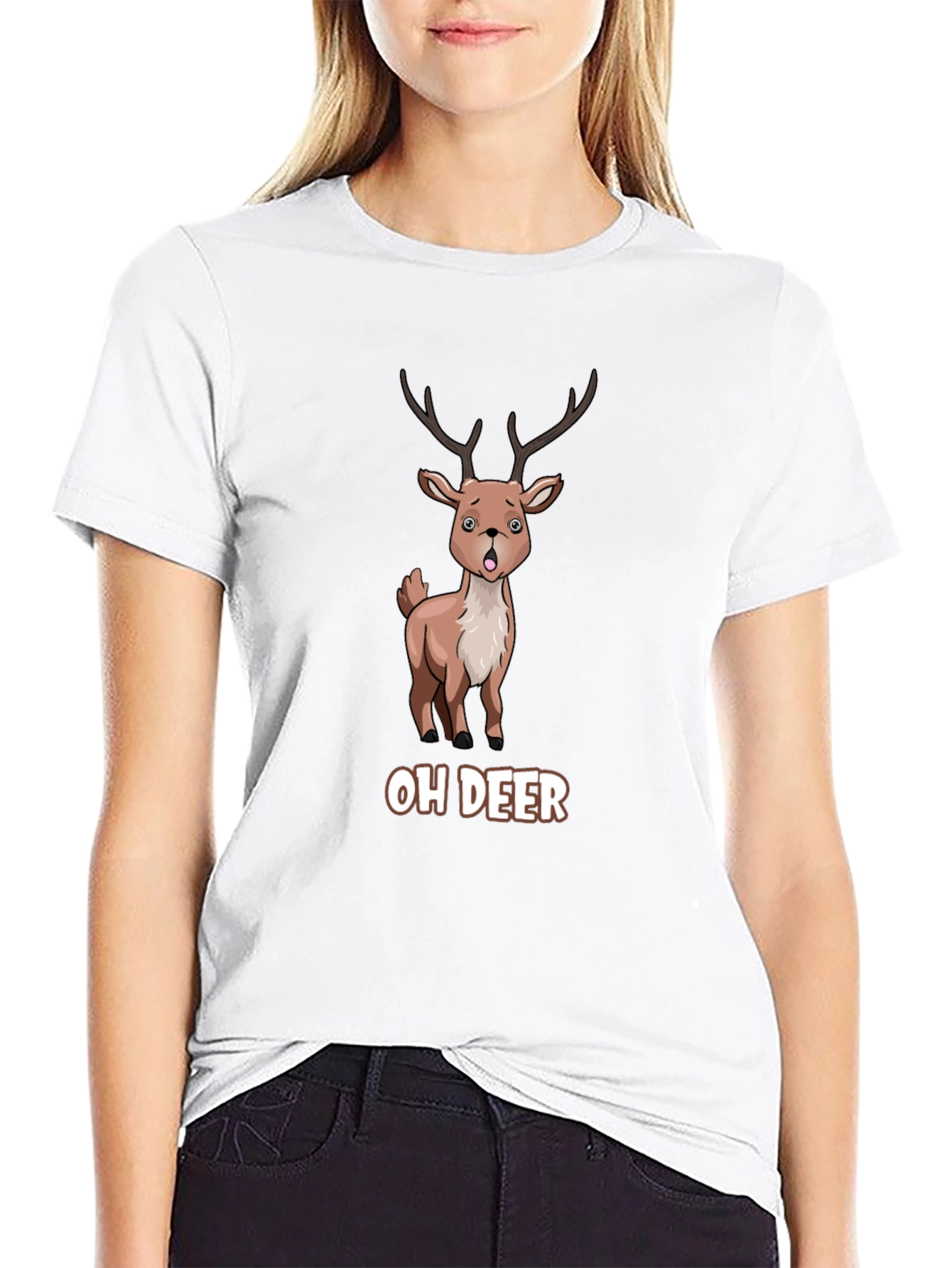 Oh Deer Funny Cartoon Graphic T-Shirt