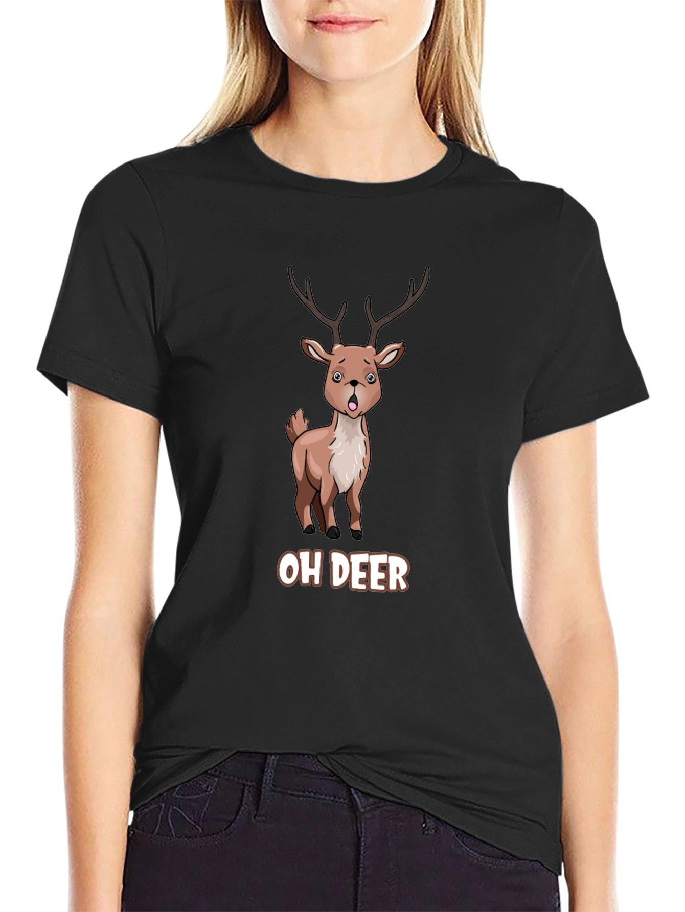Oh Deer Funny Cartoon Graphic T-Shirt