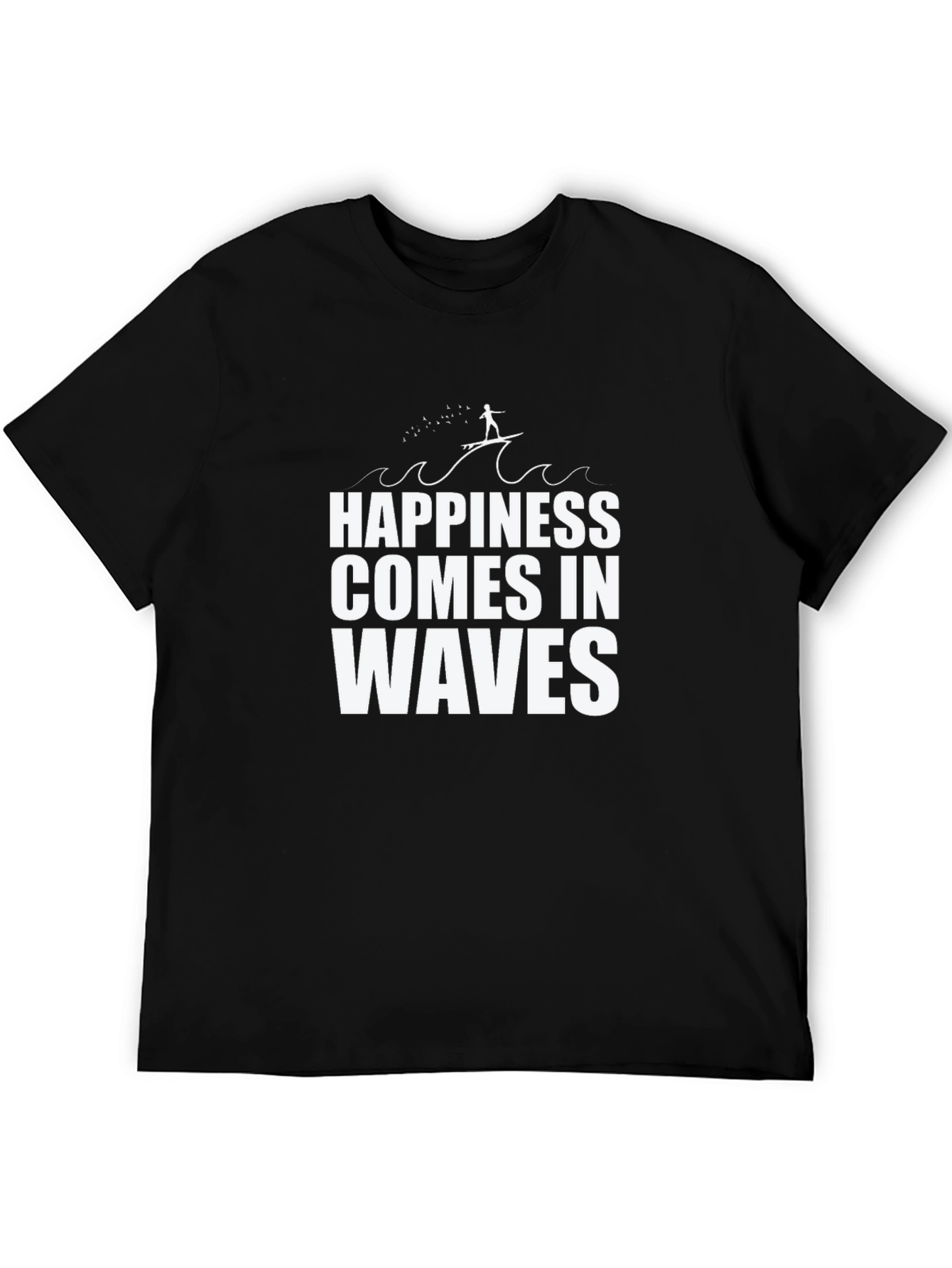Happiness Comes In Waves Black Graphic Tee Shirt