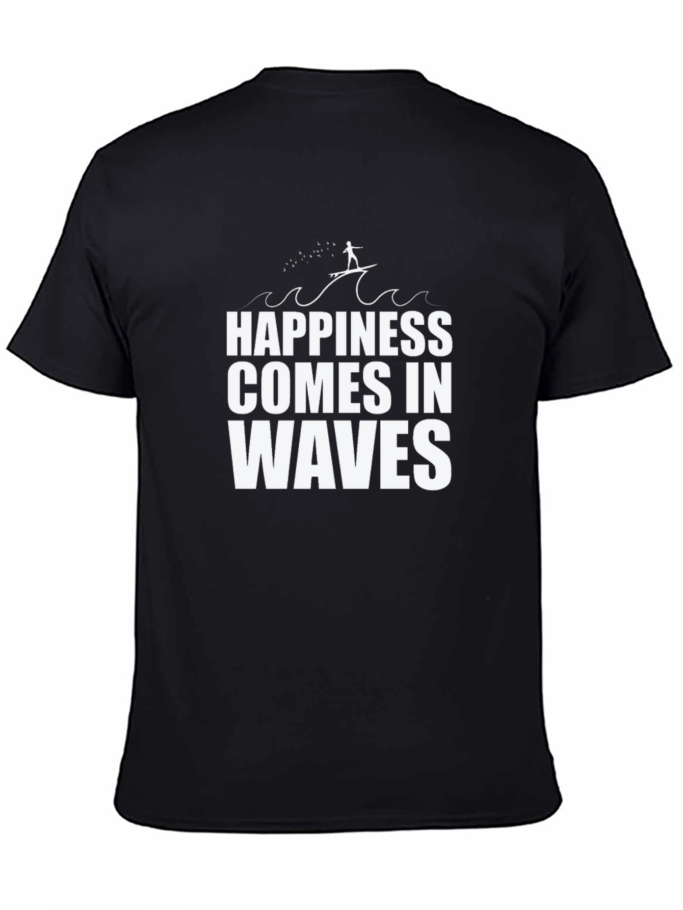 Happiness Comes In Waves Black Graphic Tee Shirt