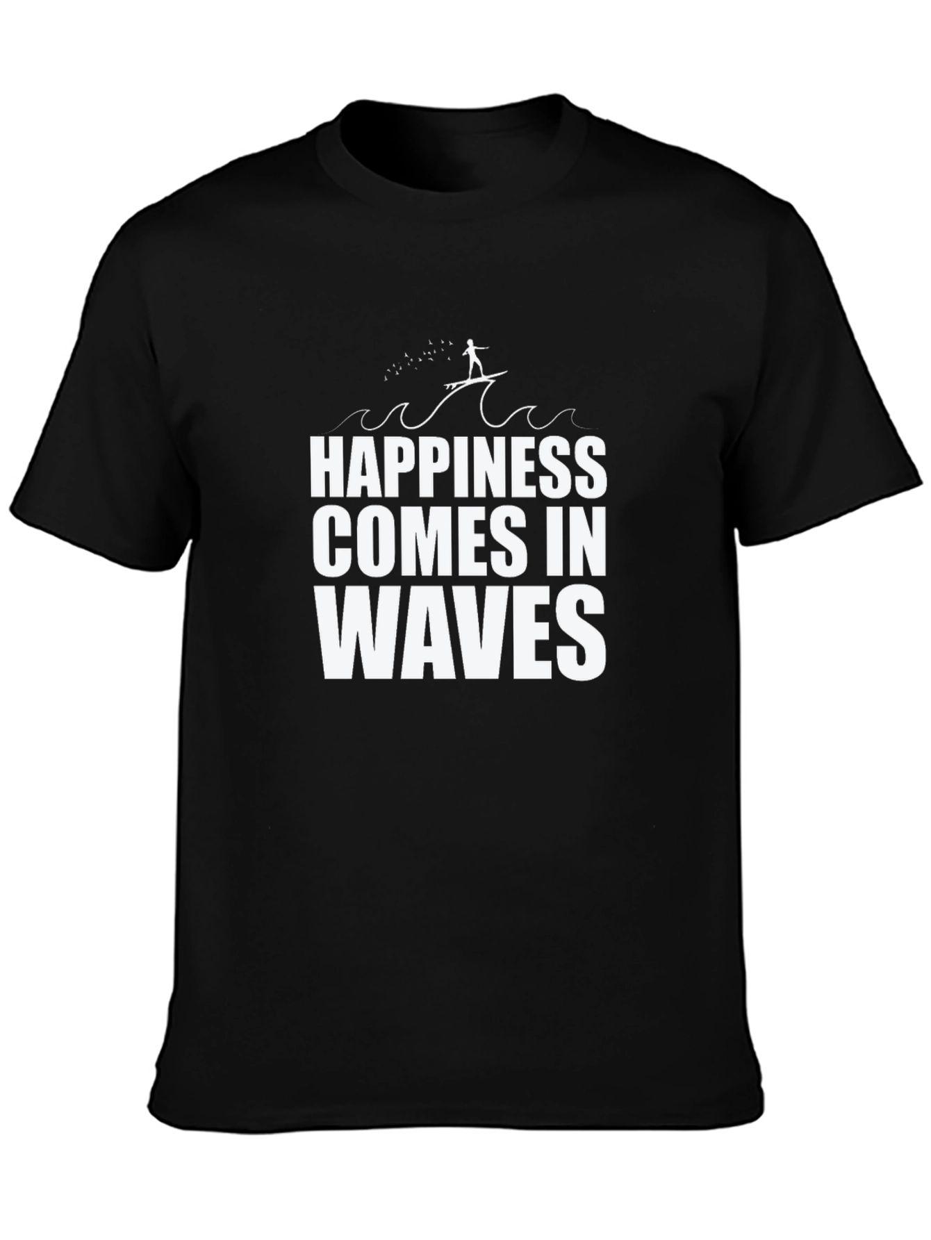 Happiness Comes In Waves Black Graphic Tee Shirt