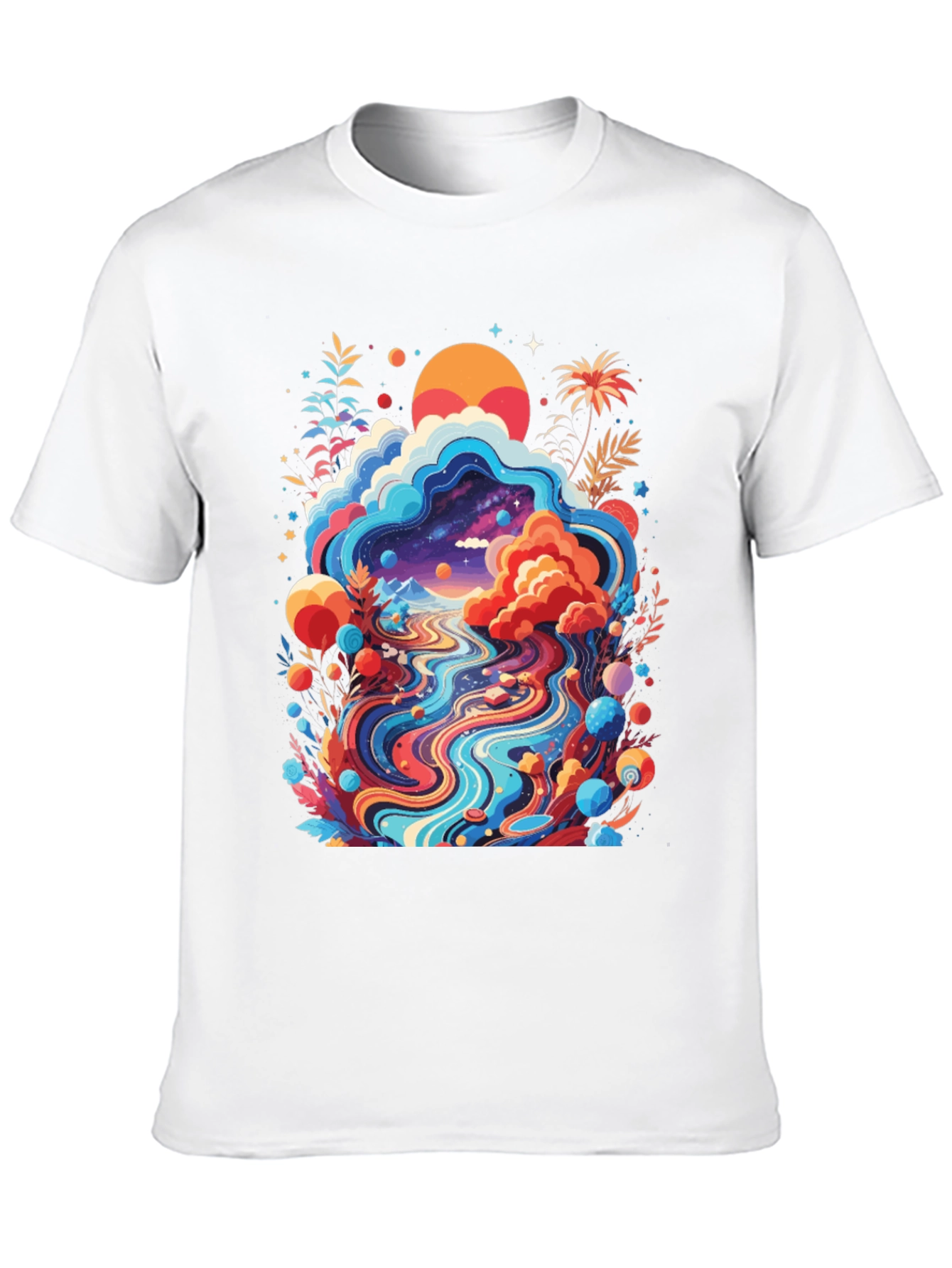 Psychedelic Landscape Graphic Tee - Black Cotton T-Shirt