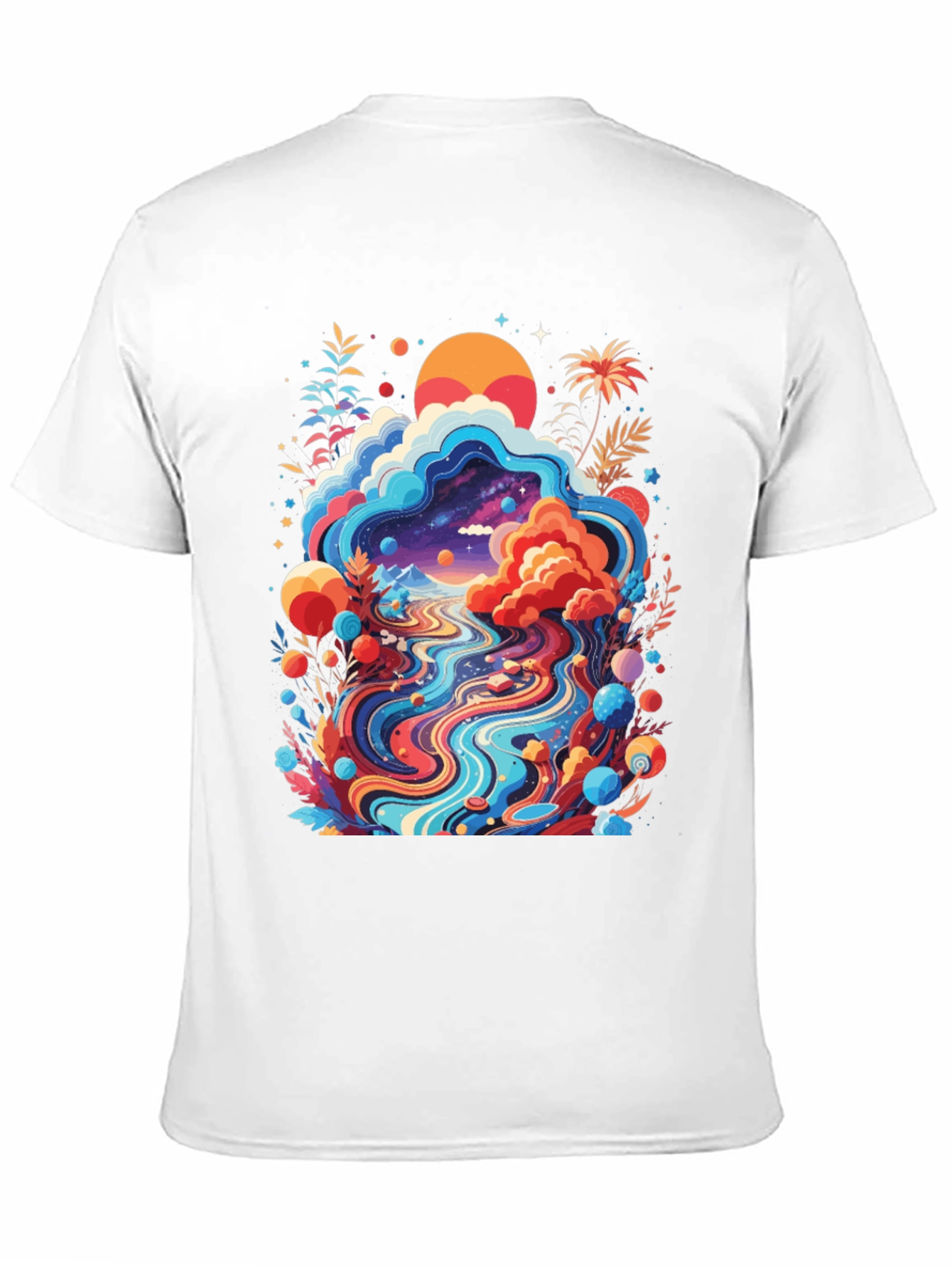 Psychedelic Landscape Graphic Tee - Black Cotton T-Shirt