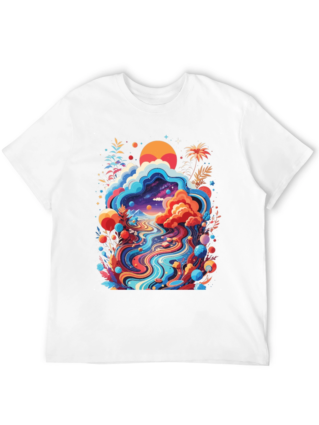 Psychedelic Landscape Graphic Tee - Black Cotton T-Shirt