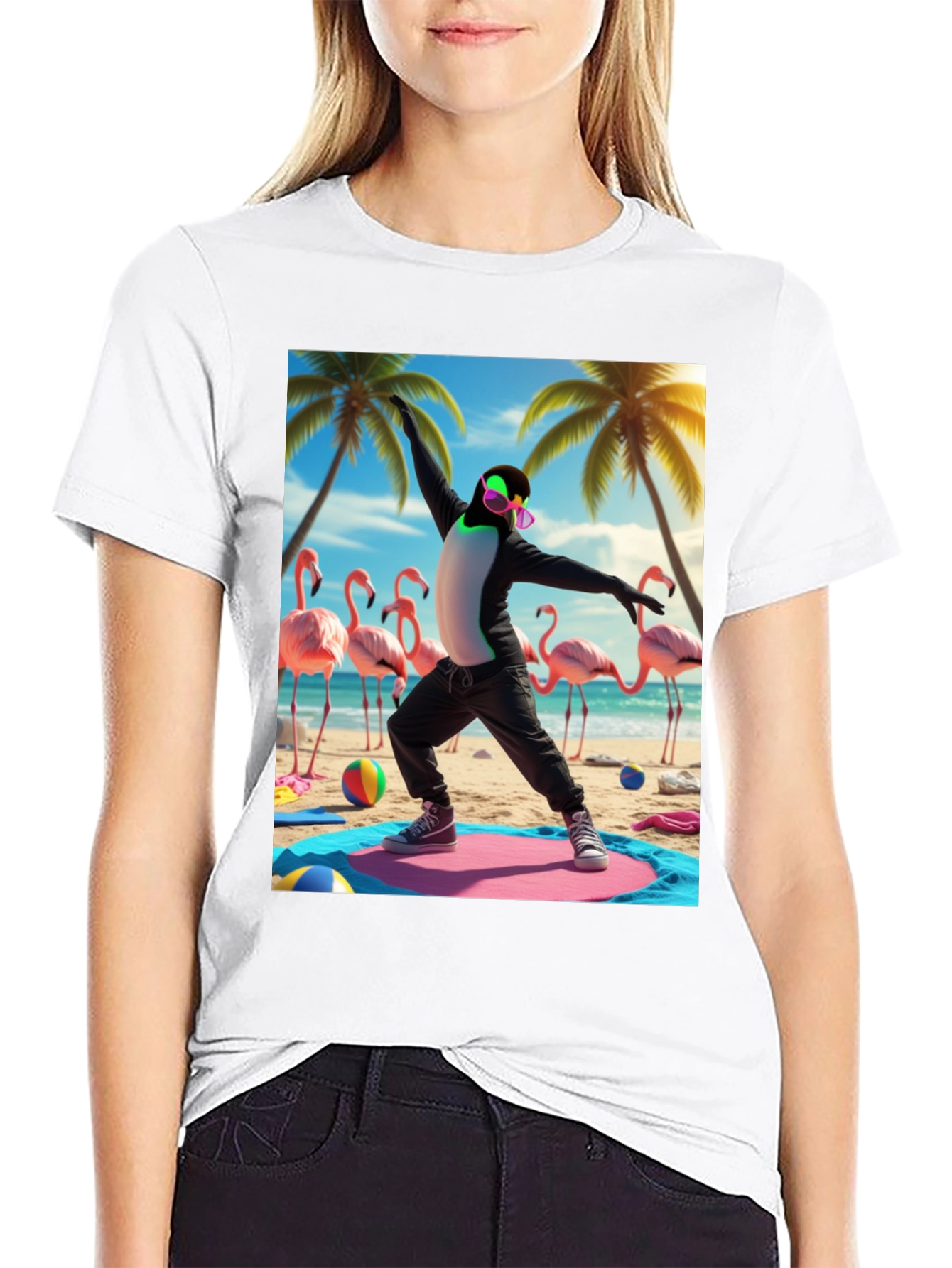 Penguin Yoga Beach T-Shirt
