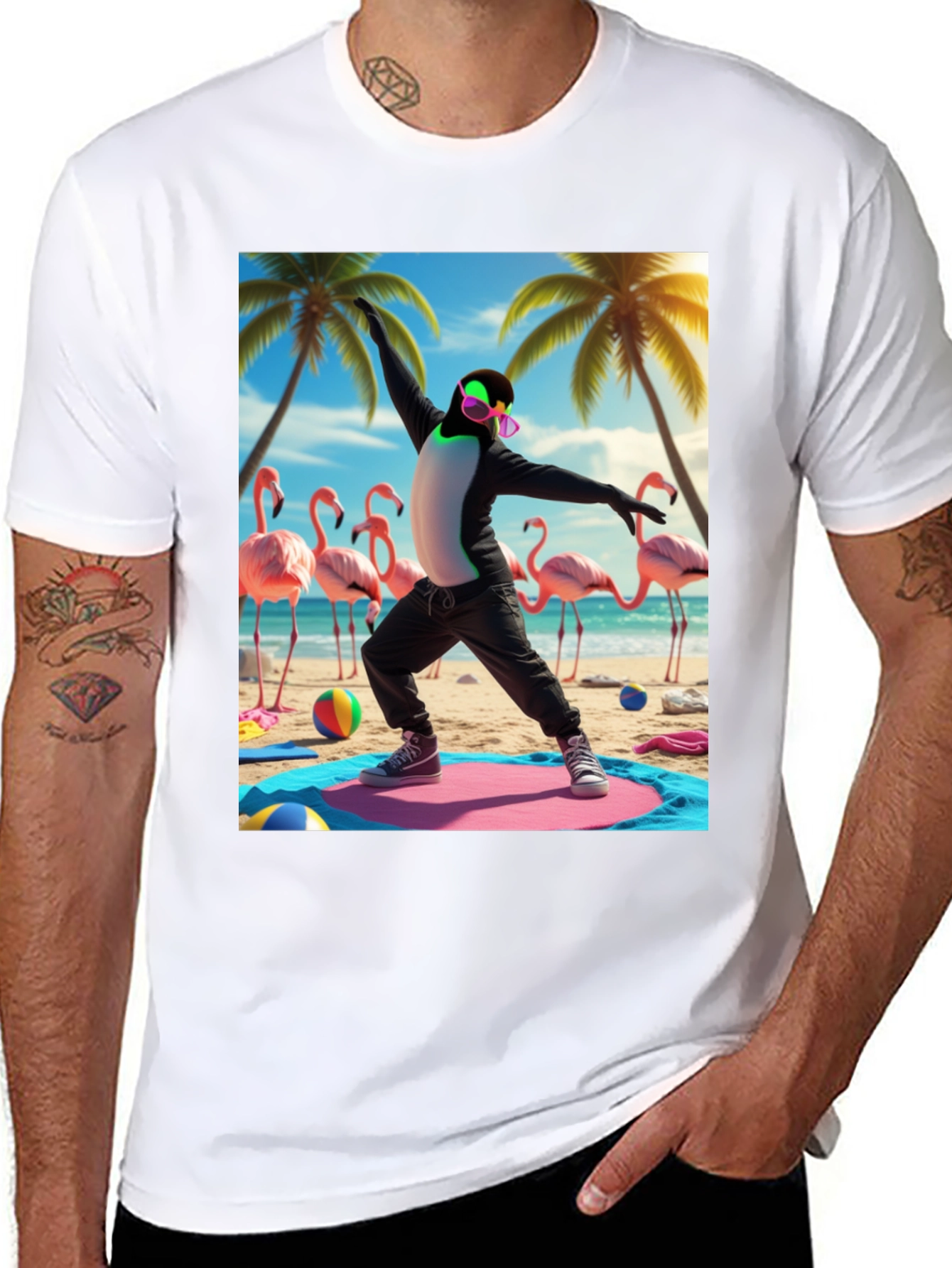 Penguin Yoga Beach T-Shirt