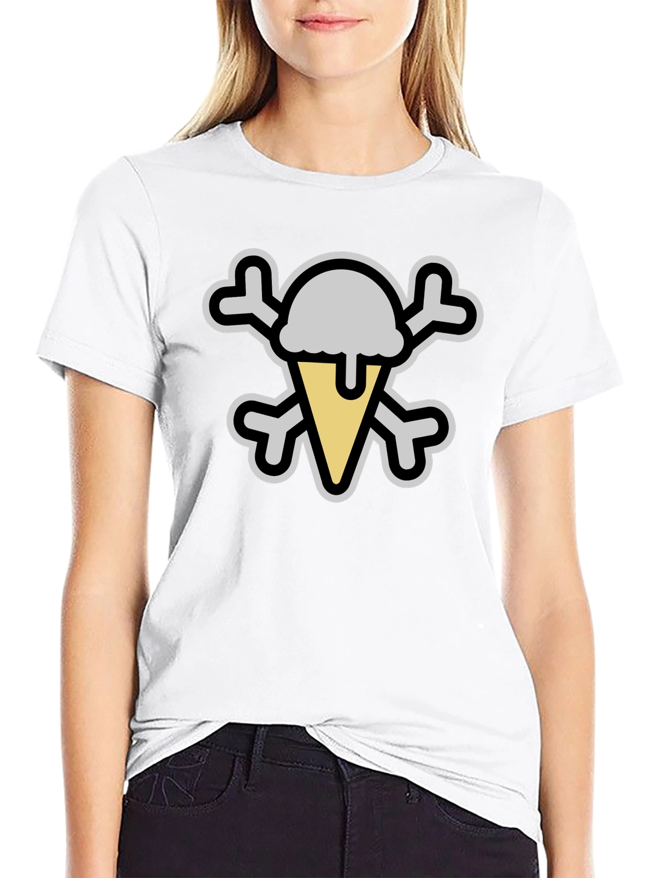 Ice Cream Skull Graphic Tee - Black Cotton T-Shirt