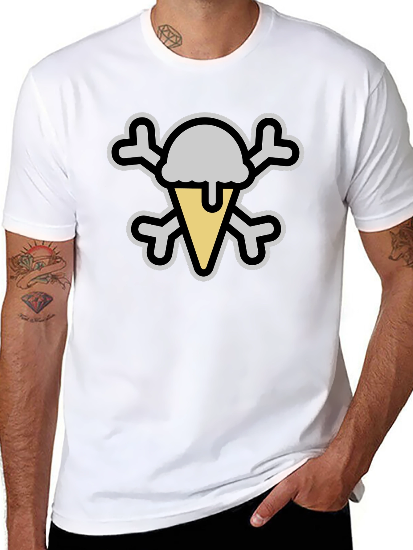 Ice Cream Skull Graphic Tee - Black Cotton T-Shirt