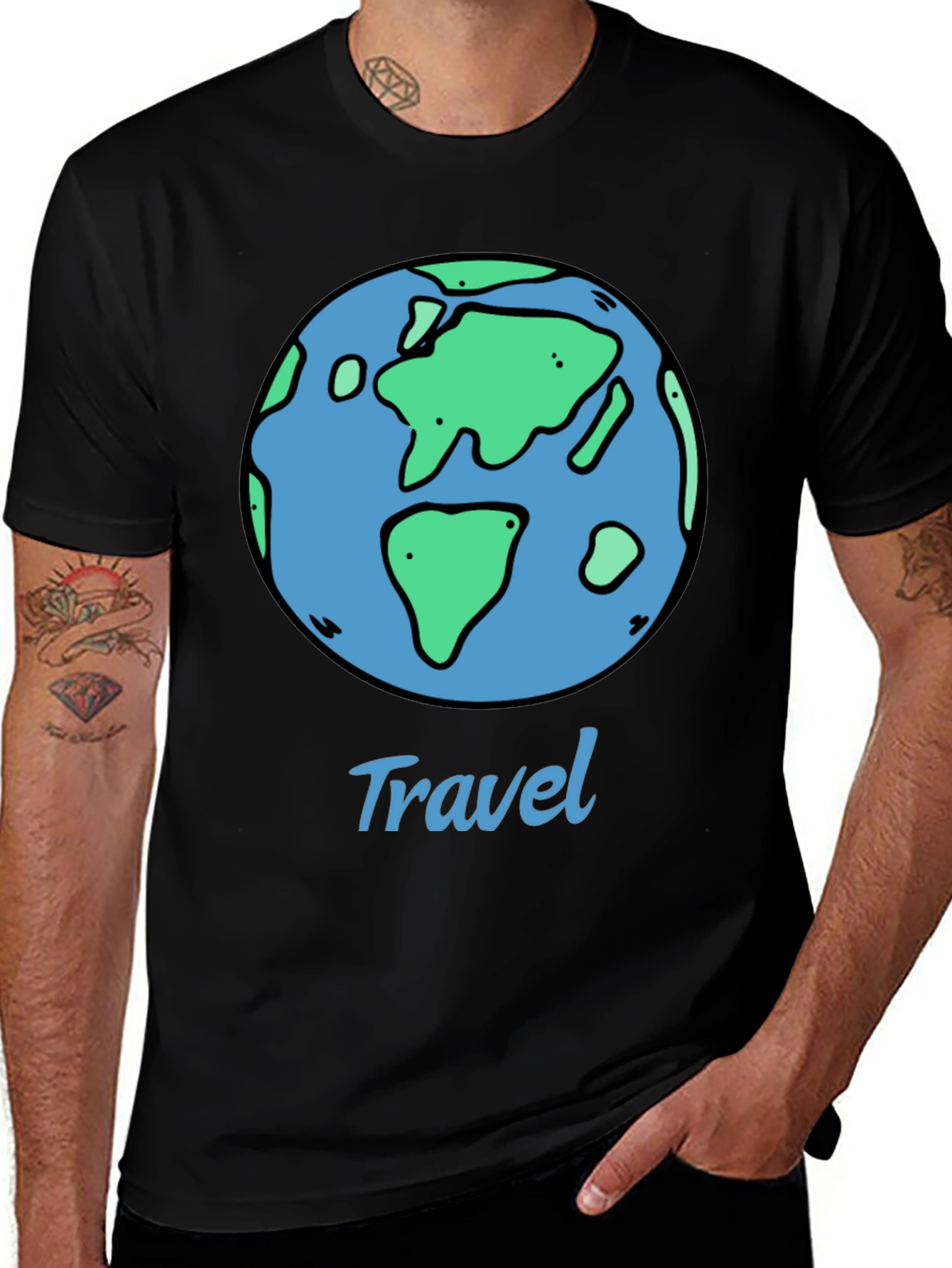 Travel Earth Graphic Black T-Shirt