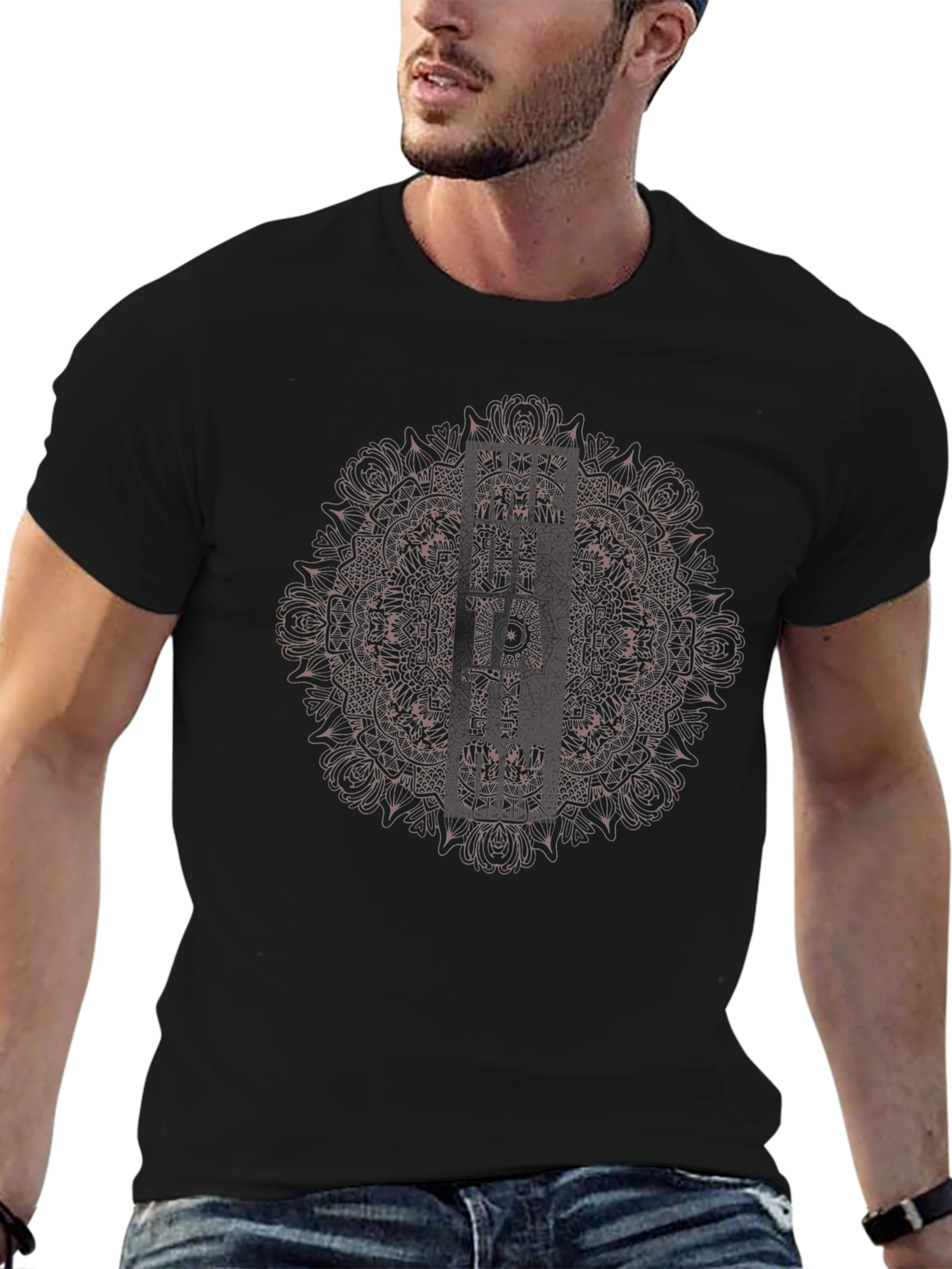 Black Mandala Graphic Print Crew Neck T-Shirt