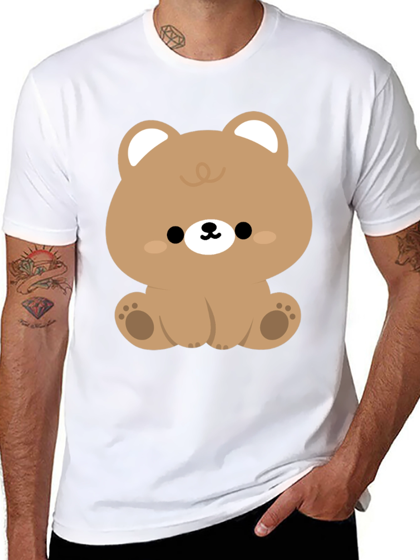 Cute Kawaii Bear Graphic Tee - Black