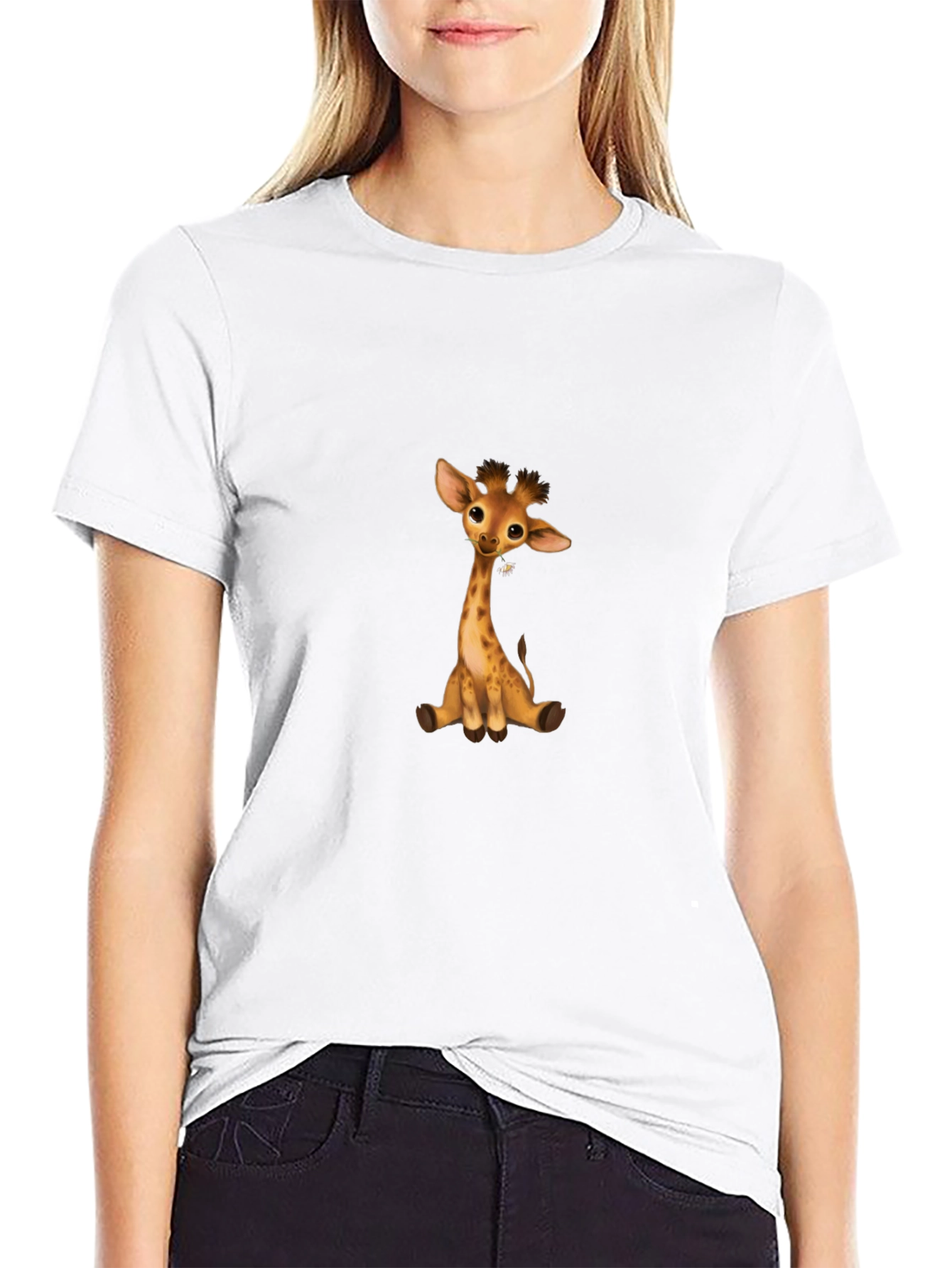 Cute Giraffe Graphic Tee - Black T-Shirt