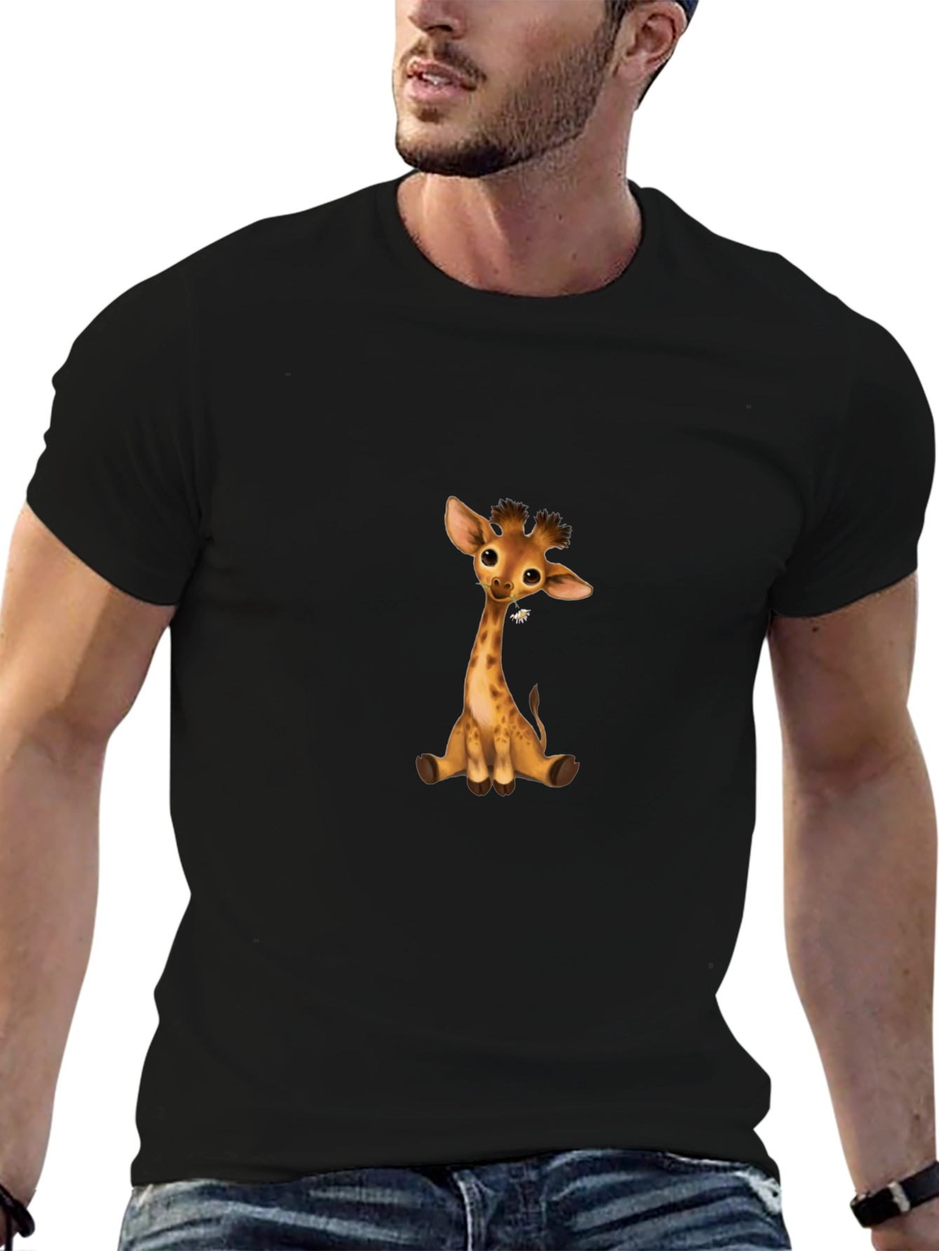 Cute Giraffe Graphic Tee - Black T-Shirt