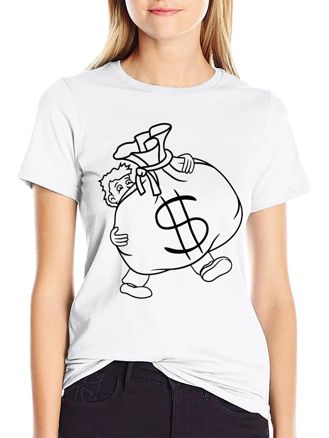 Money Bag Graphic Tee - Black Cotton T-Shirt