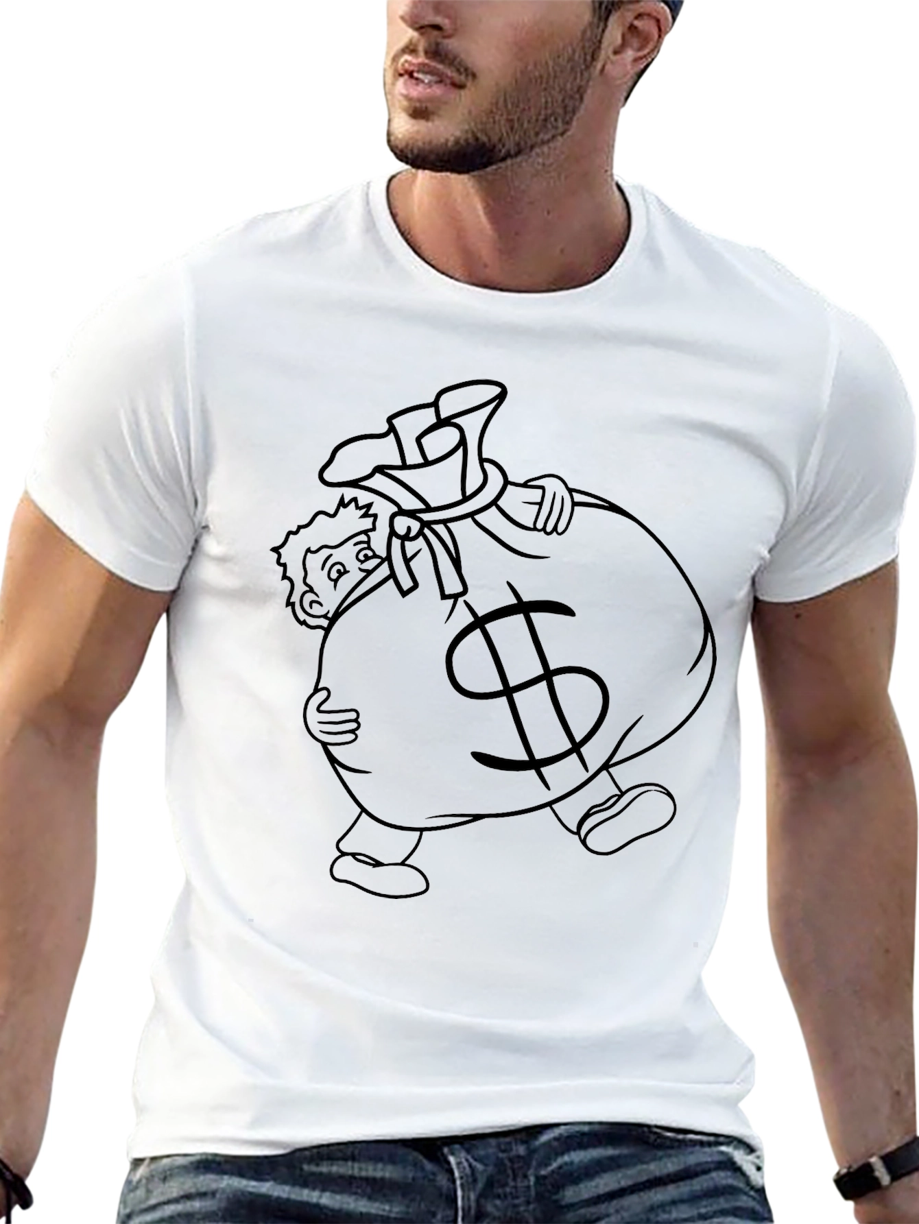 Money Bag Graphic Tee - Black Cotton T-Shirt