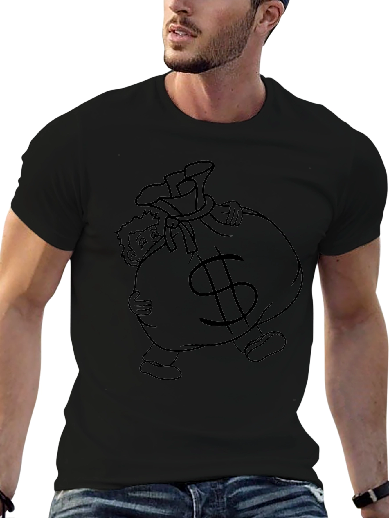 Money Bag Graphic Tee - Black Cotton T-Shirt