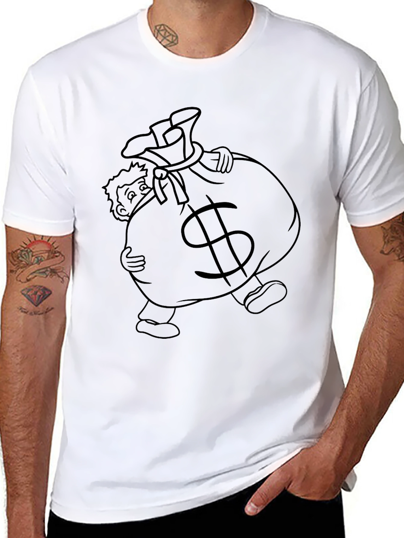 Money Bag Graphic Tee - Black Cotton T-Shirt