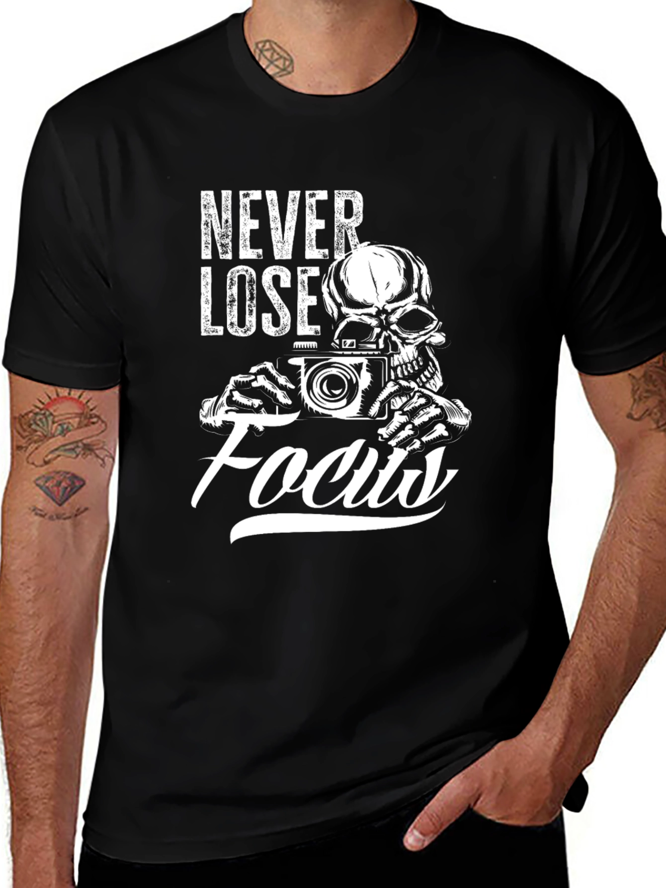 Never Lose Focus Graphic Tee - Skull Photographer T-Shirt