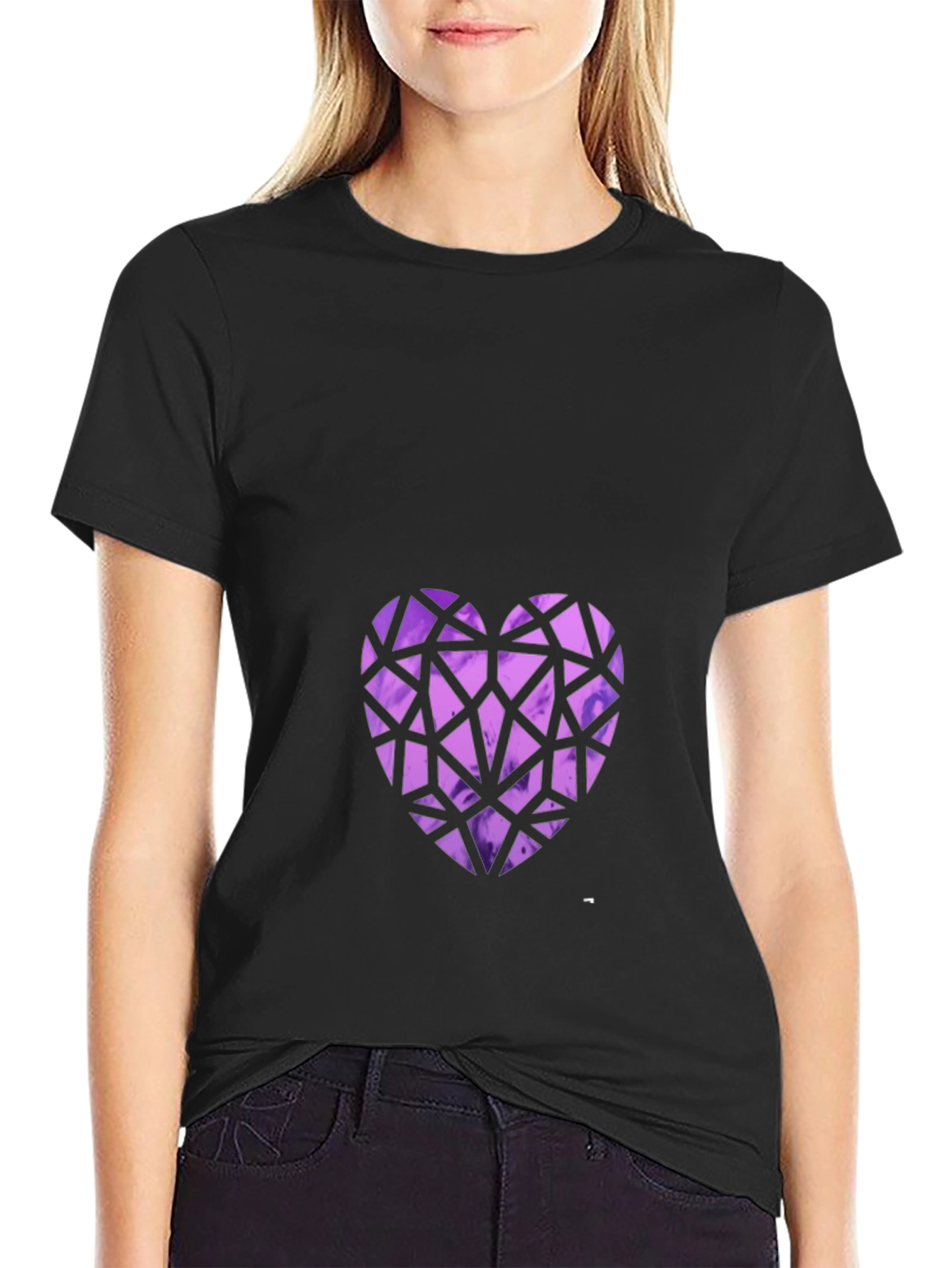 Geometric Heart Graphic Tee - Black