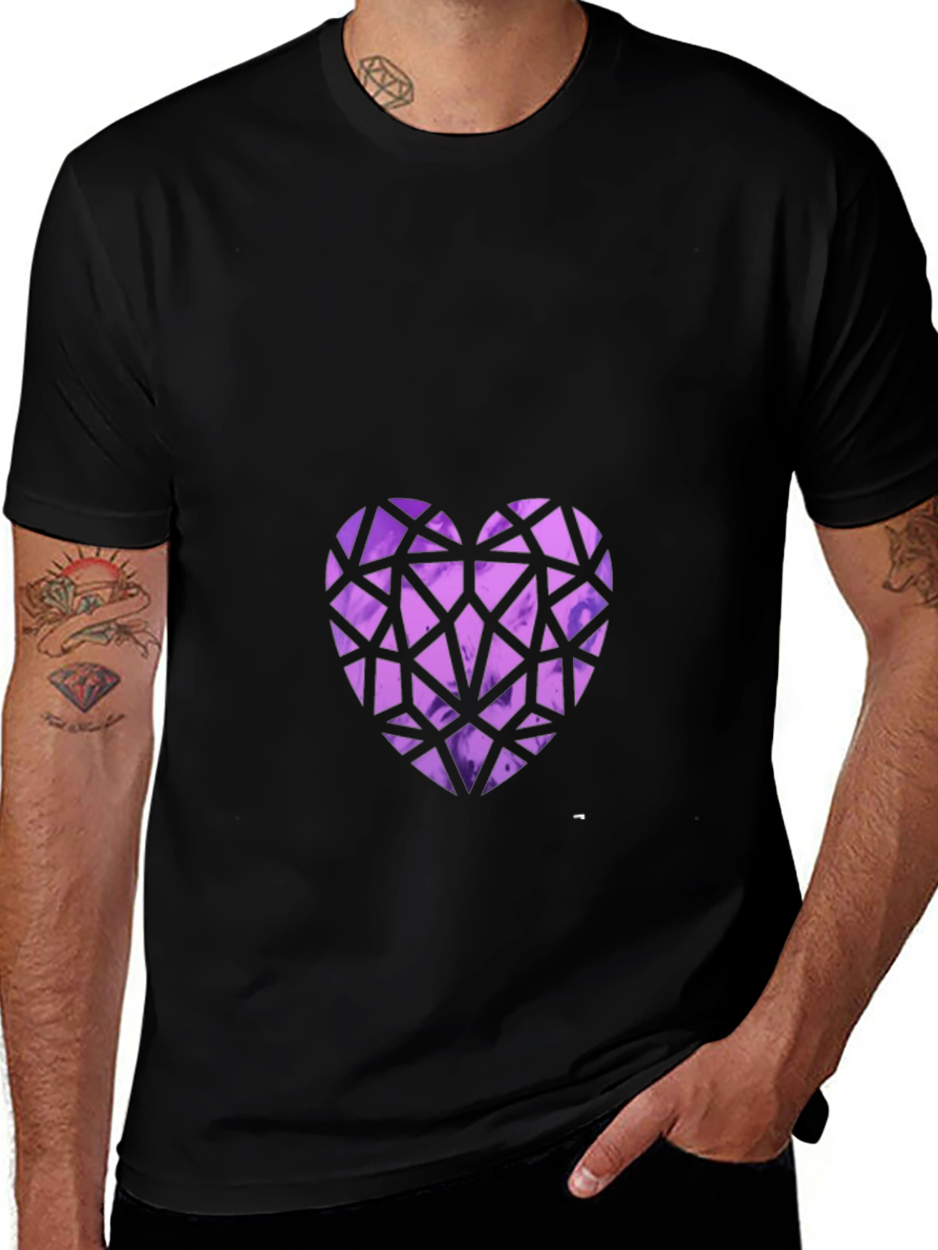 Geometric Heart Graphic Tee - Black