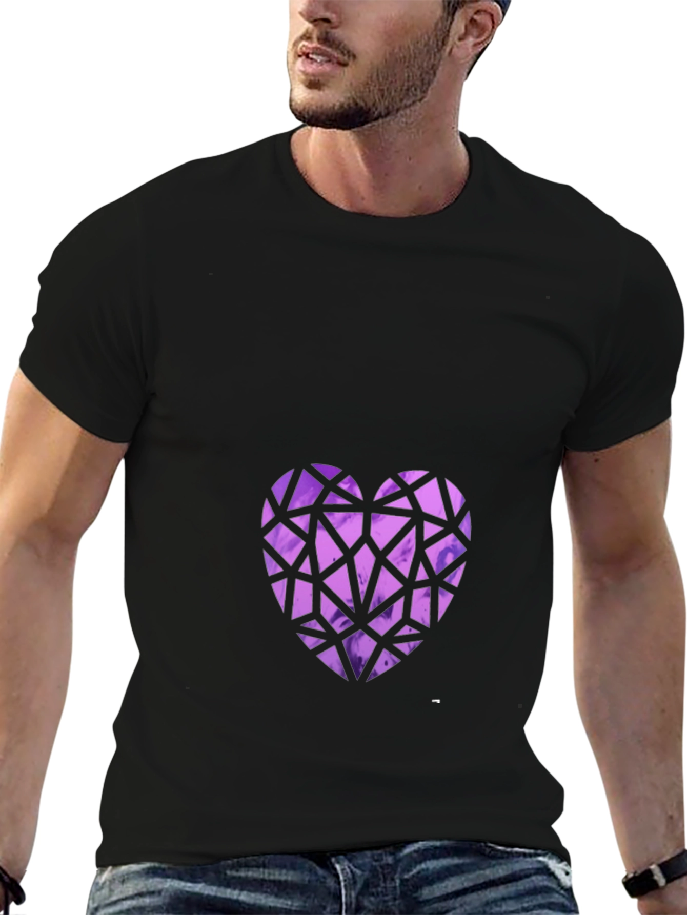 Geometric Heart Graphic Tee - Black