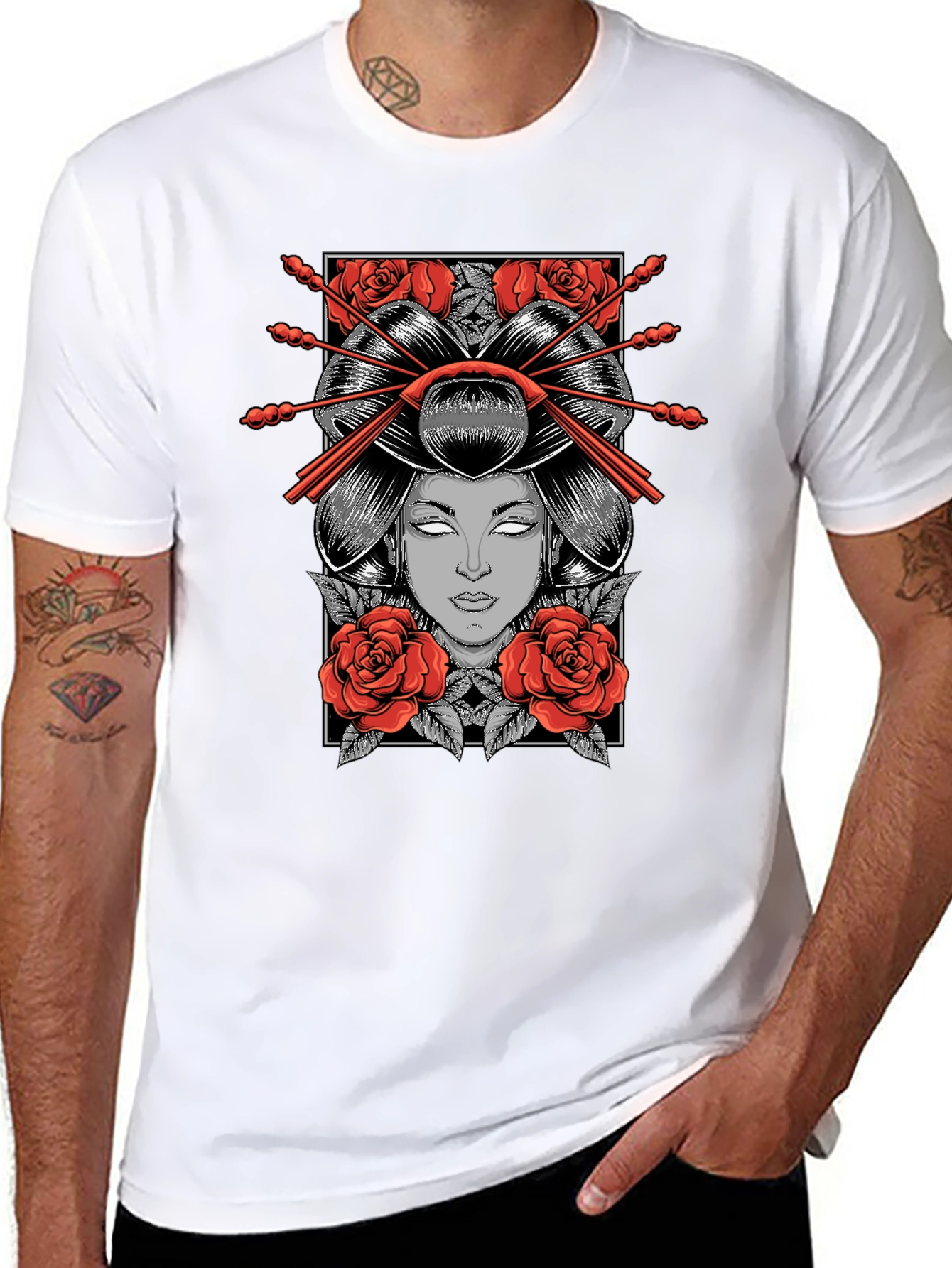 Geisha Graphic Print Black T-Shirt