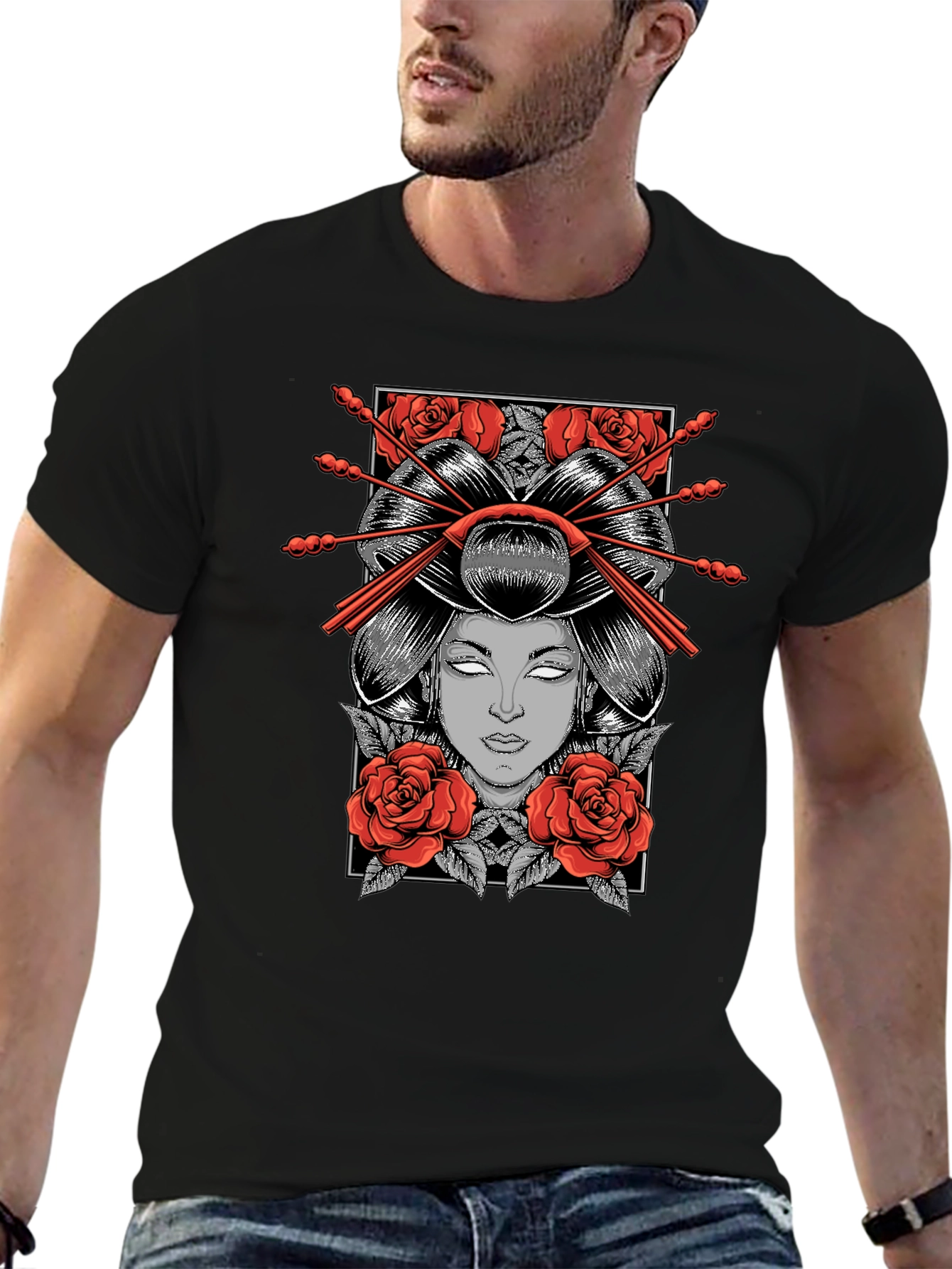 Geisha Graphic Print Black T-Shirt